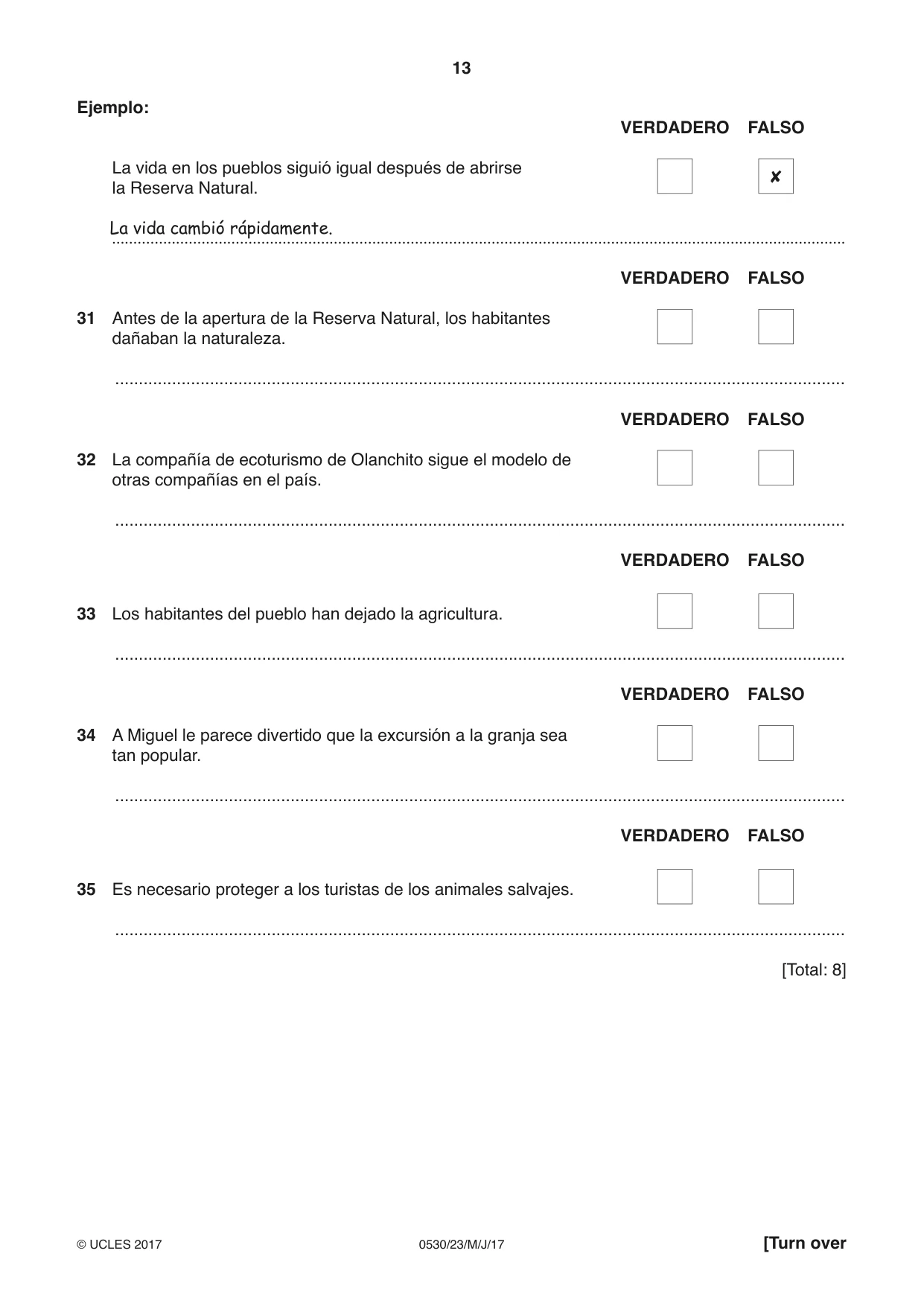Cambridge IGCSE Spanish - Foreign Language 0530 2017 May/June Paper 2 · Variant 3 question paper, page 13 of 16