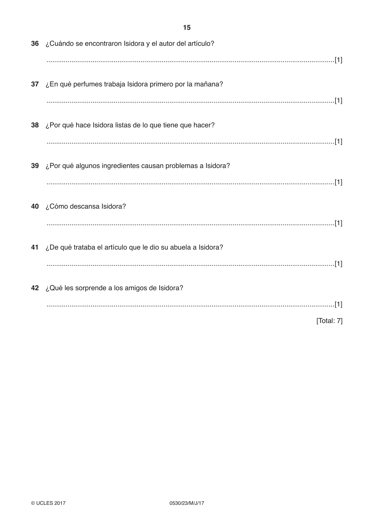 Cambridge IGCSE Spanish - Foreign Language 0530 2017 May/June Paper 2 · Variant 3 question paper, page 15 of 16