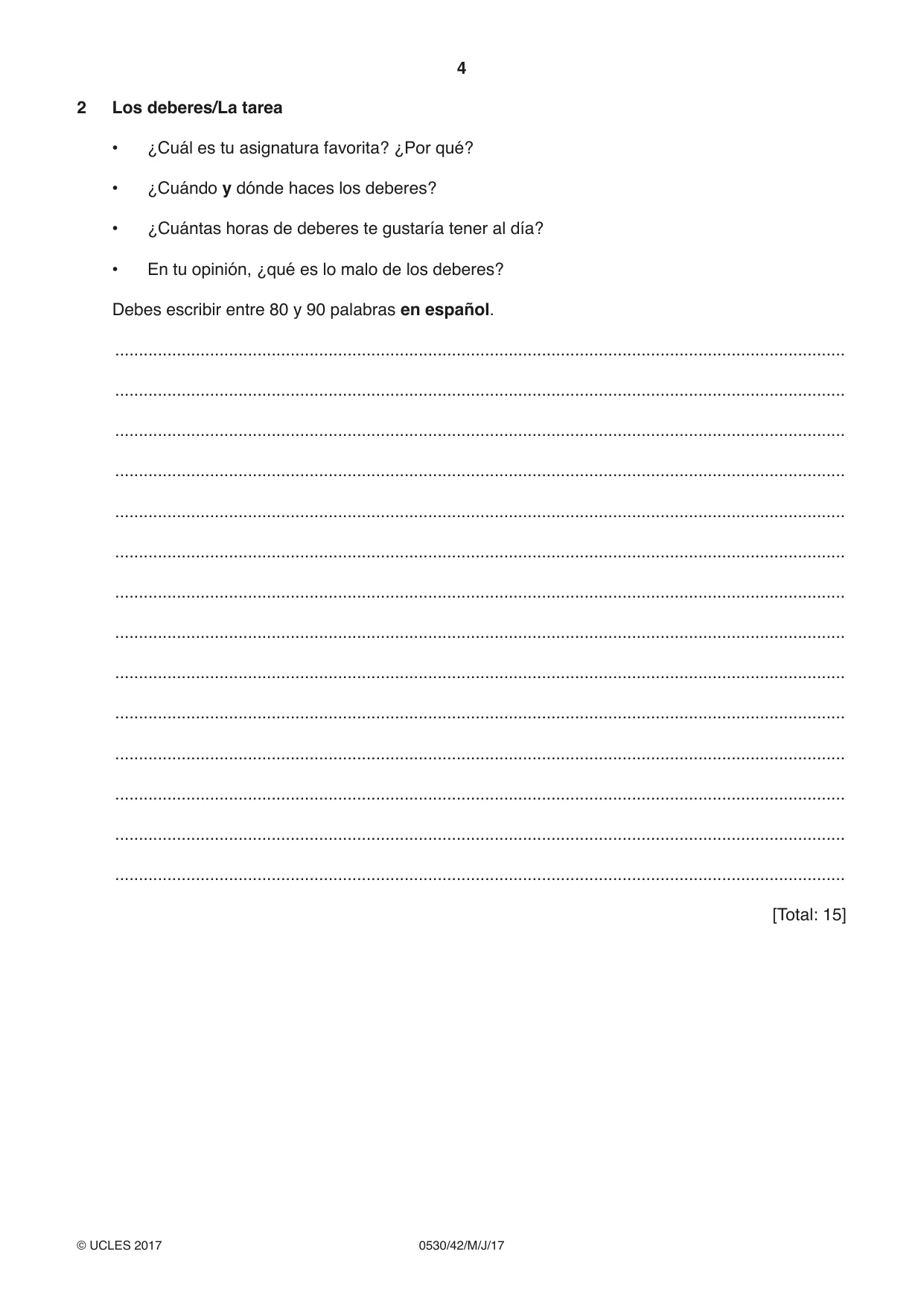 Cambridge IGCSE Spanish - Foreign Language 0530 2017 May/June Paper 4 · Variant 2 question paper, page 4 of 8