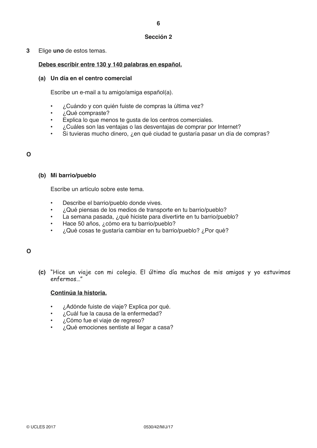 Cambridge IGCSE Spanish - Foreign Language 0530 2017 May/June Paper 4 · Variant 2 question paper, page 6 of 8