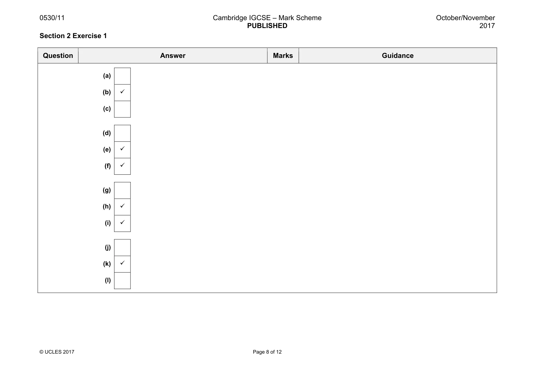 Mark scheme, page 8 of 12