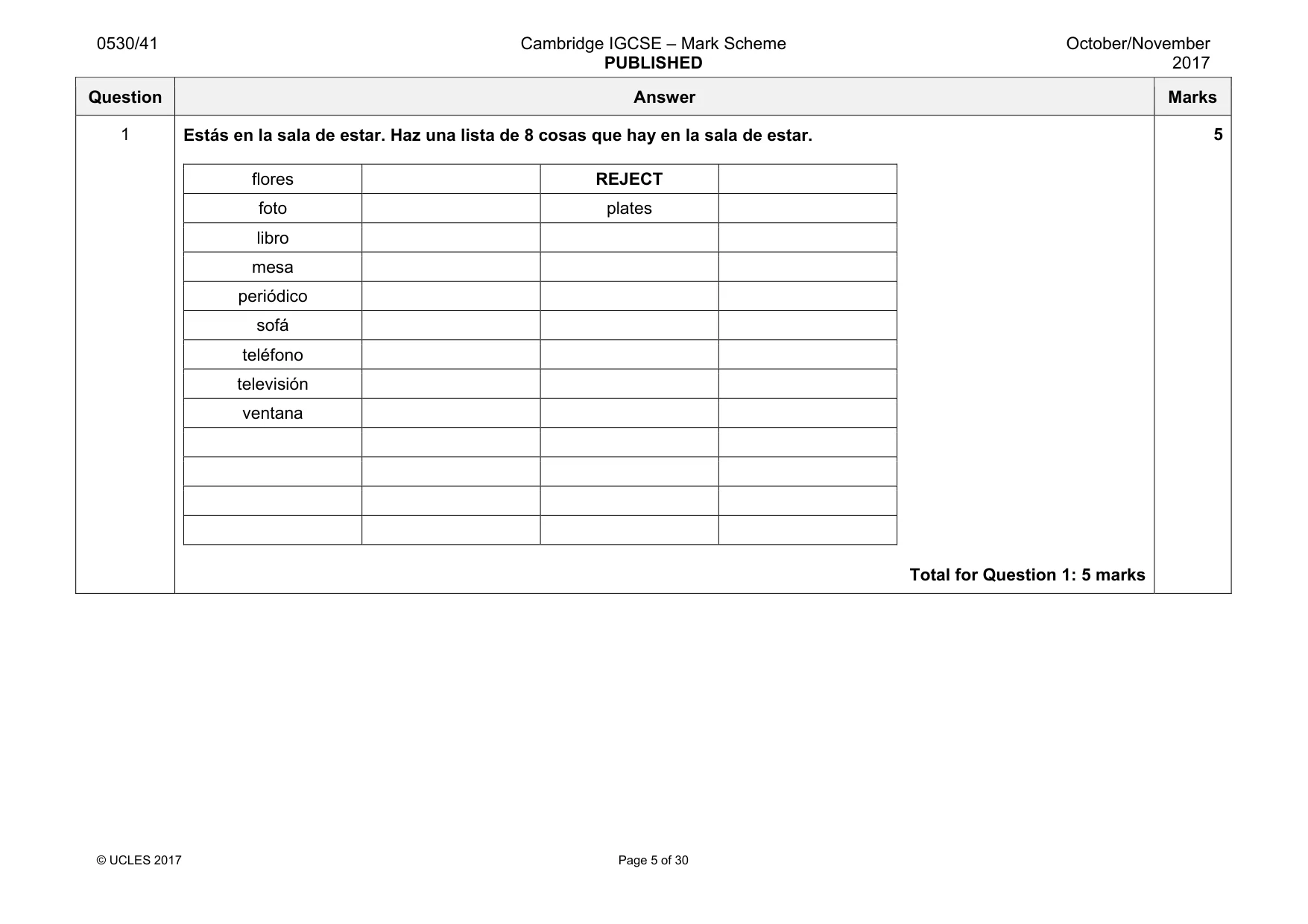 Mark scheme, page 5 of 30
