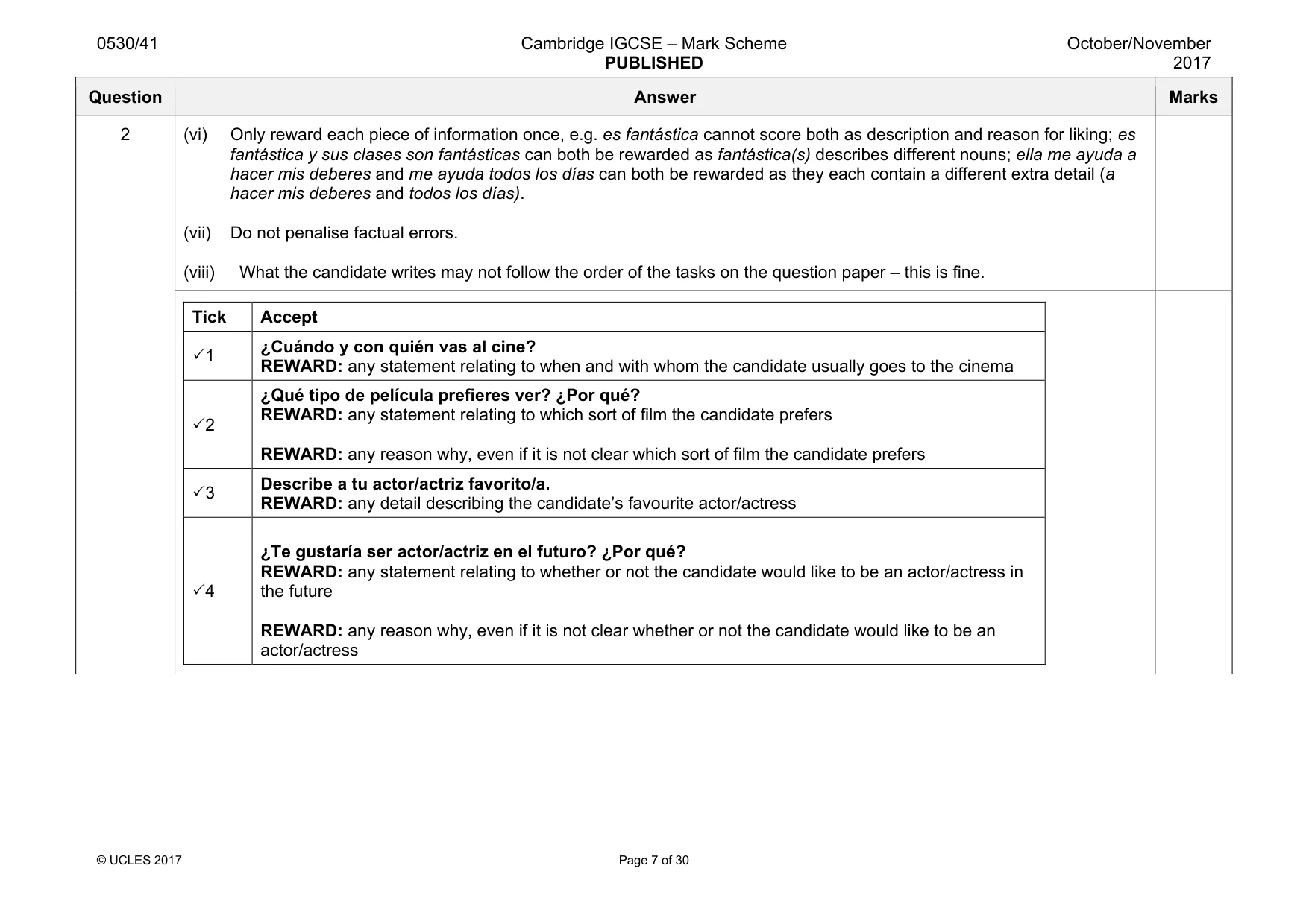 Mark scheme, page 7 of 30