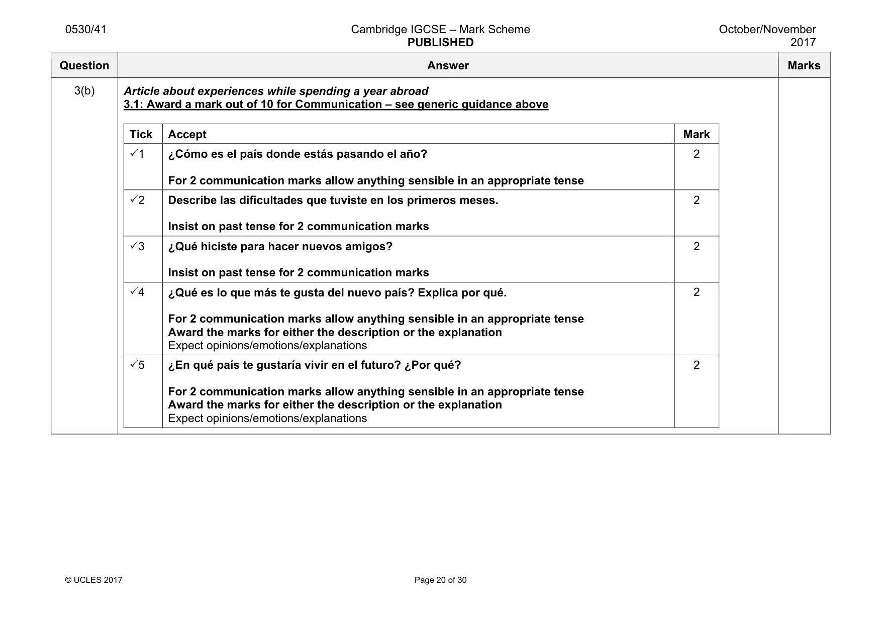 Mark scheme, page 20 of 30