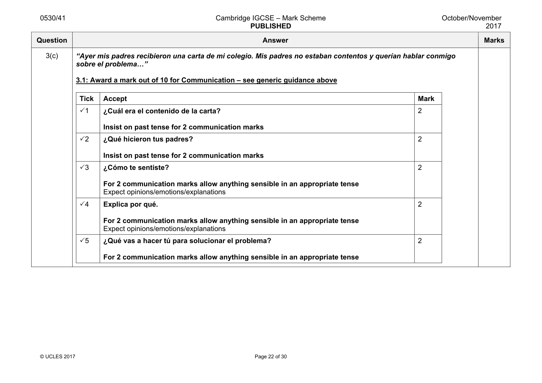 Mark scheme, page 22 of 30