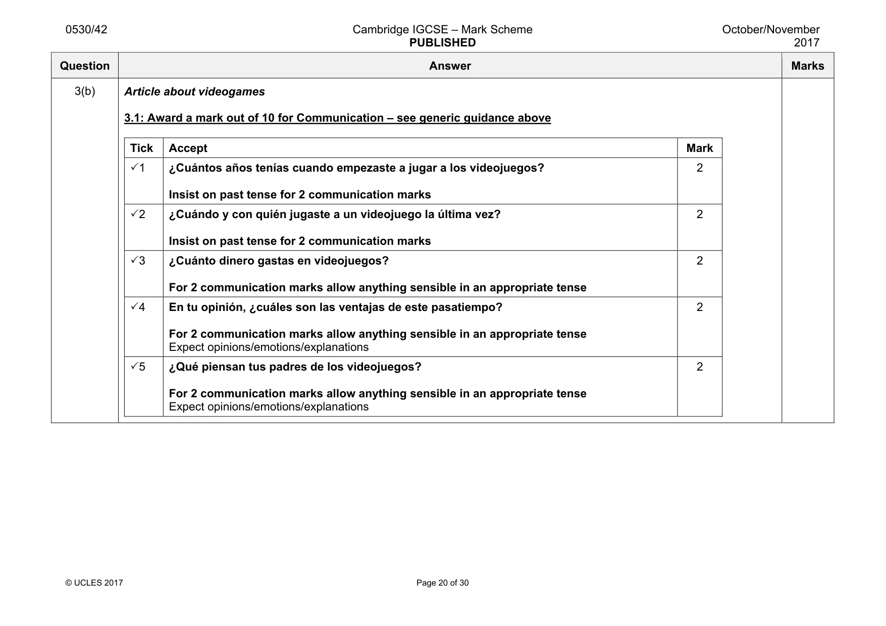 Mark scheme, page 20 of 30
