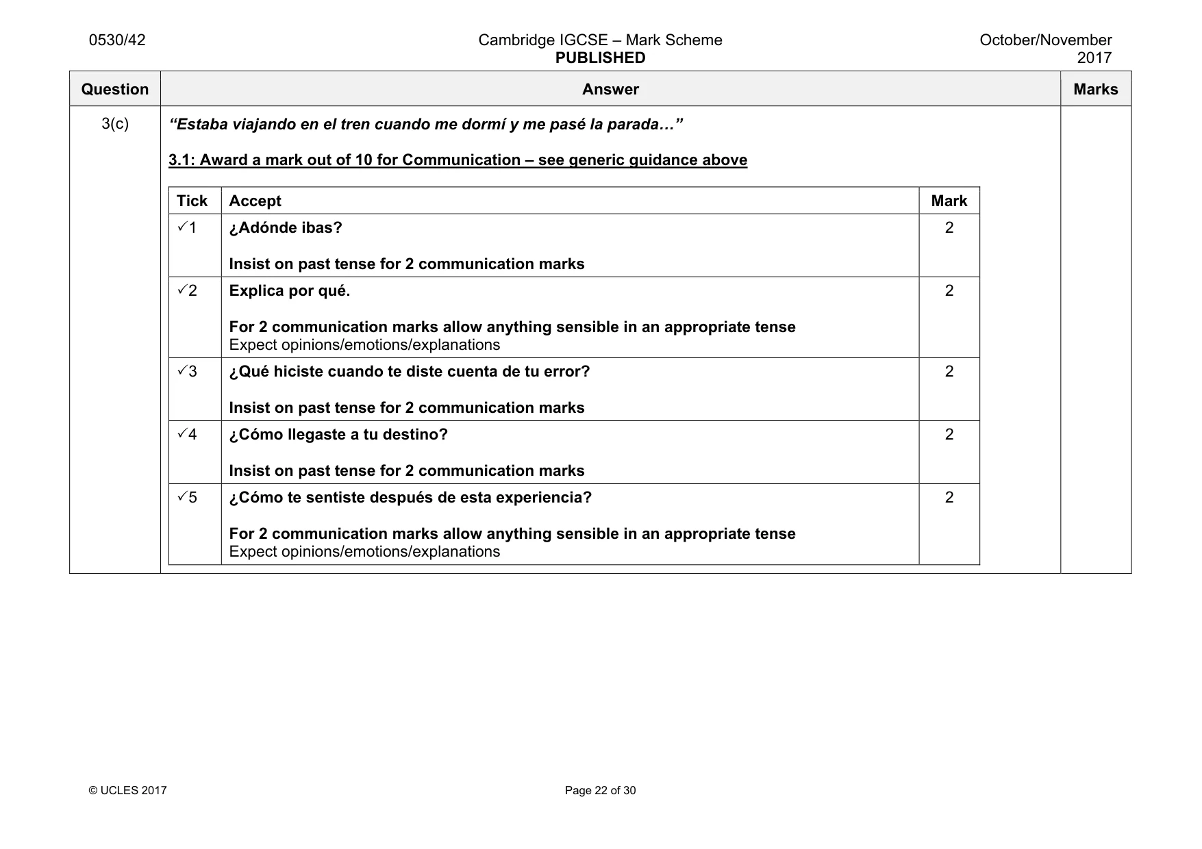 Mark scheme, page 22 of 30