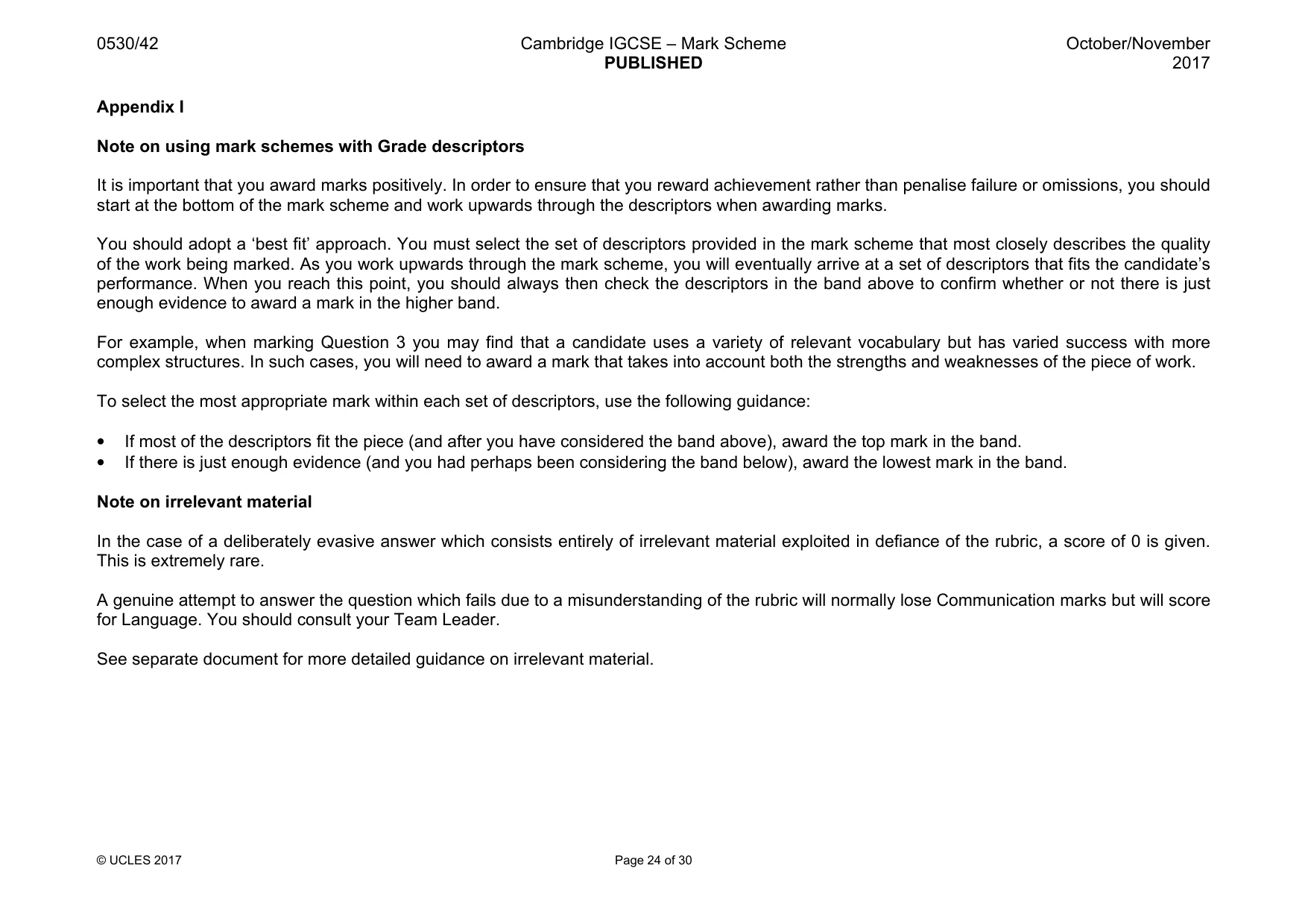 Mark scheme, page 24 of 30