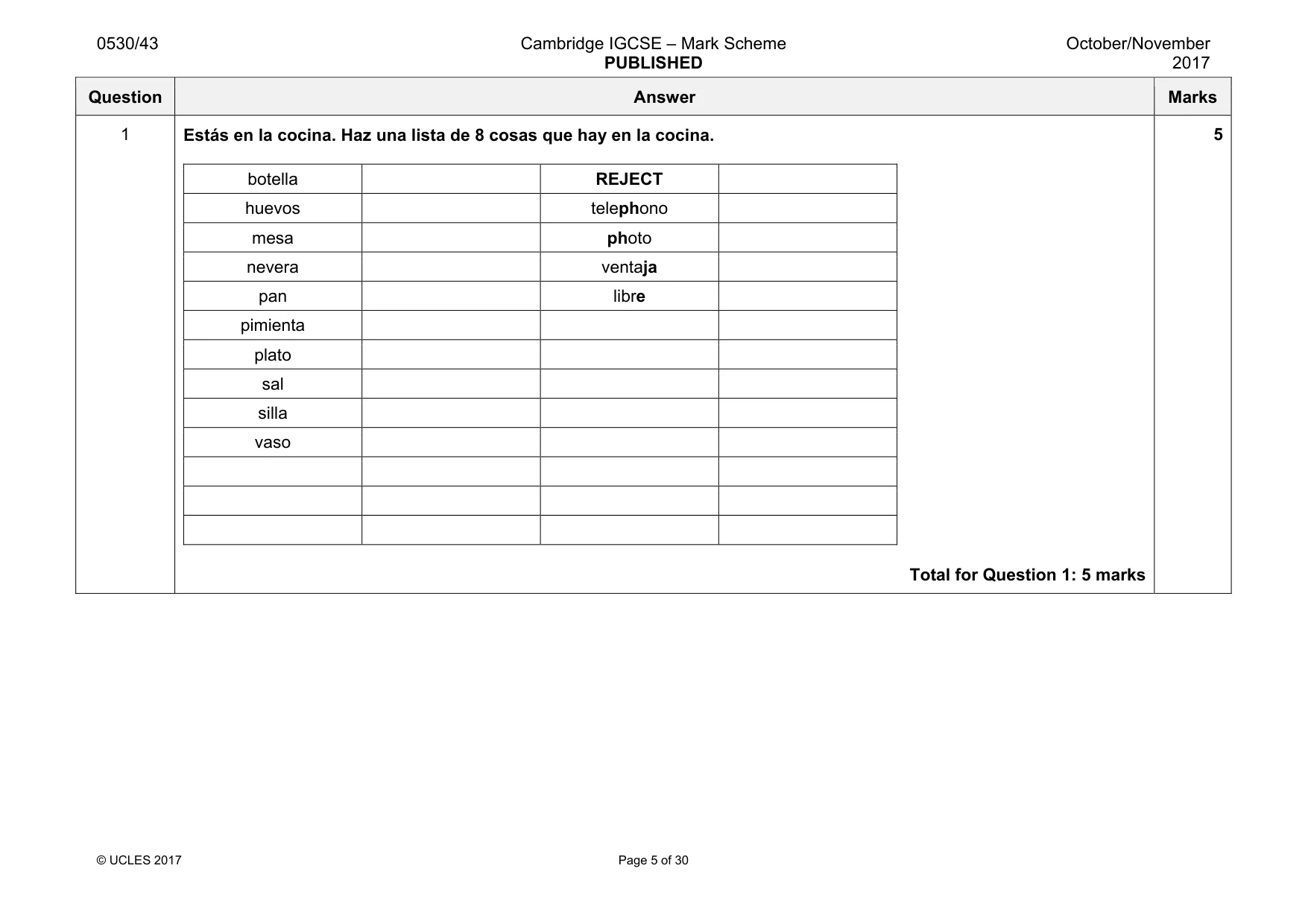 Mark scheme, page 5 of 30