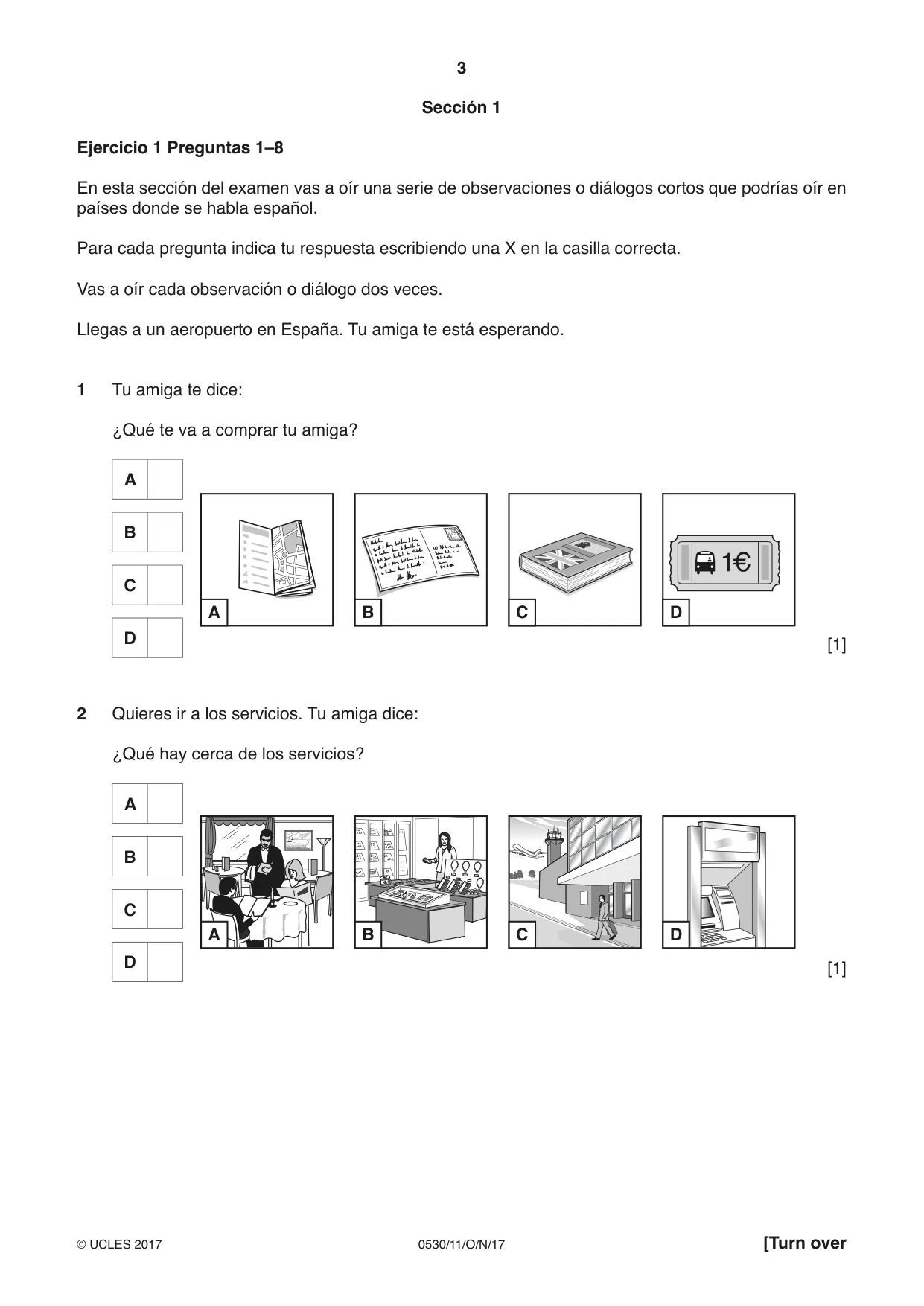 Cambridge IGCSE Spanish - Foreign Language 0530 2017 Oct/Nov Paper 1 · Variant 1 question paper, page 3 of 12