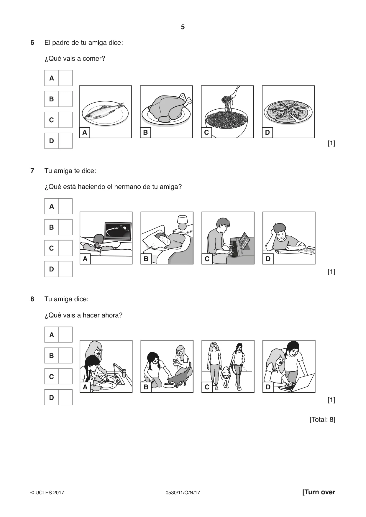 Cambridge IGCSE Spanish - Foreign Language 0530 2017 Oct/Nov Paper 1 · Variant 1 question paper, page 5 of 12