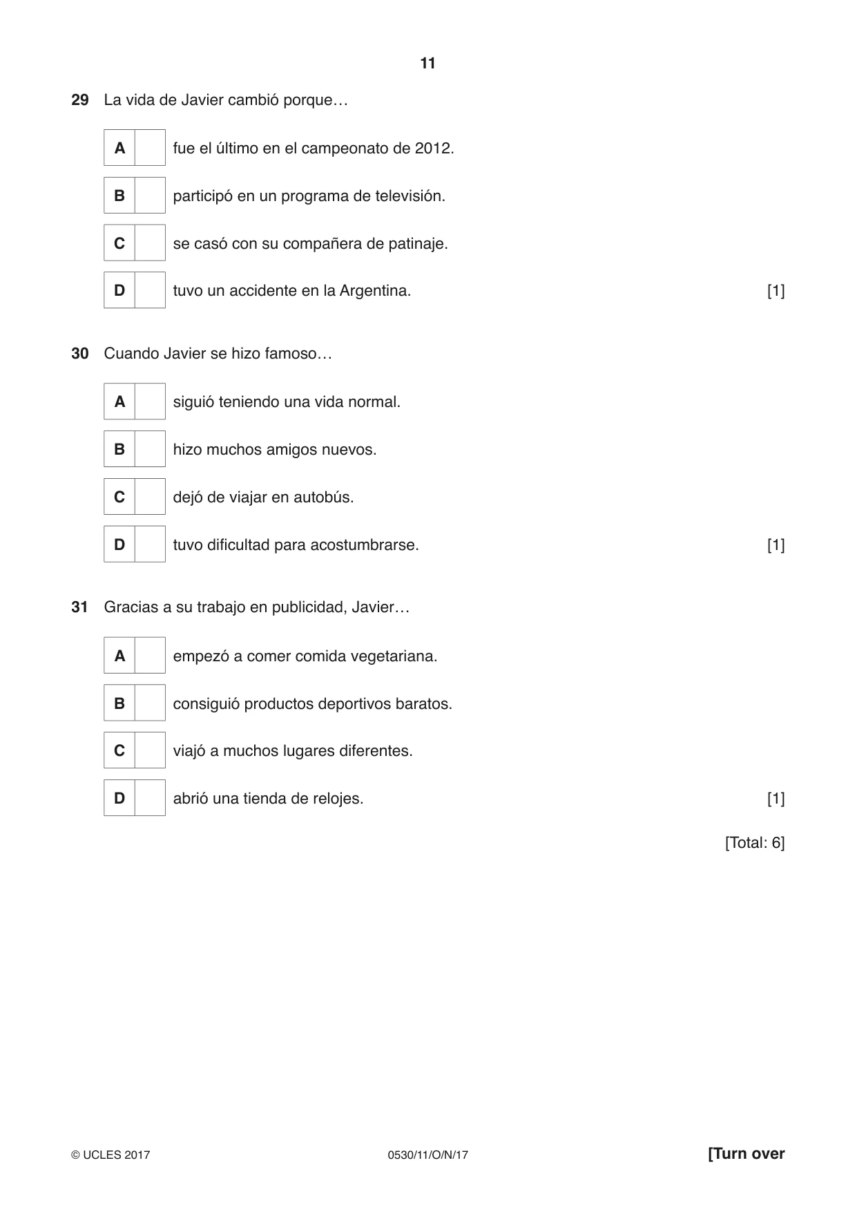 Cambridge IGCSE Spanish - Foreign Language 0530 2017 Oct/Nov Paper 1 · Variant 1 question paper, page 11 of 12