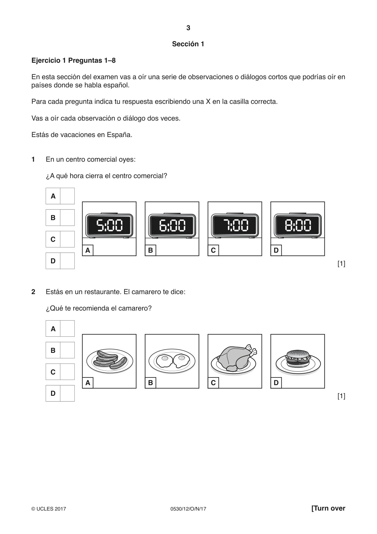 Cambridge IGCSE Spanish - Foreign Language 0530 2017 Oct/Nov Paper 1 · Variant 2 question paper, page 3 of 12