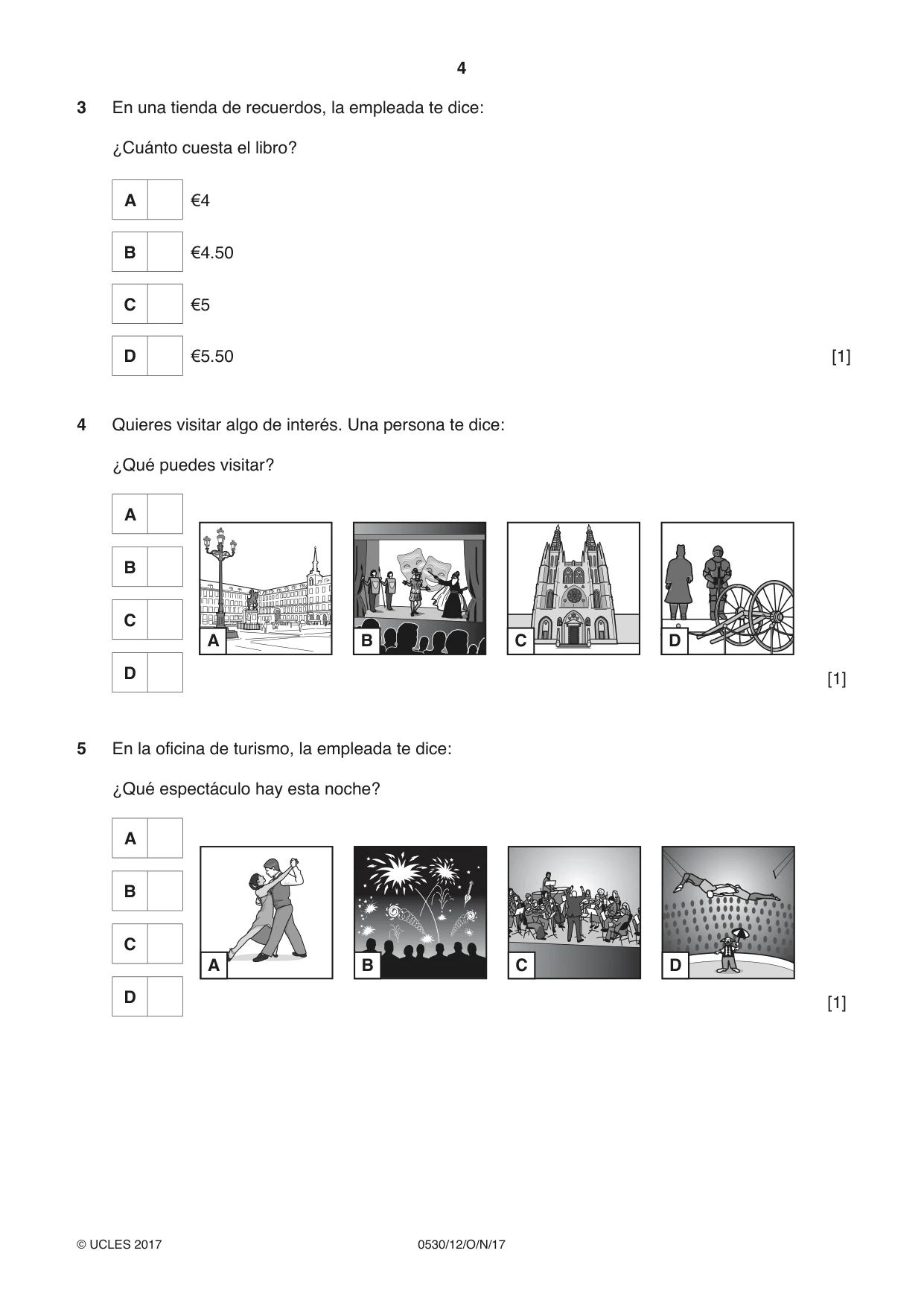 Cambridge IGCSE Spanish - Foreign Language 0530 2017 Oct/Nov Paper 1 · Variant 2 question paper, page 4 of 12