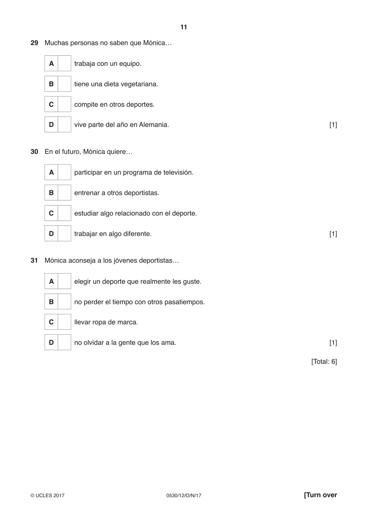 Cambridge IGCSE Spanish - Foreign Language 0530 2017 Oct/Nov Paper 1 · Variant 2 question paper, page 11 of 12