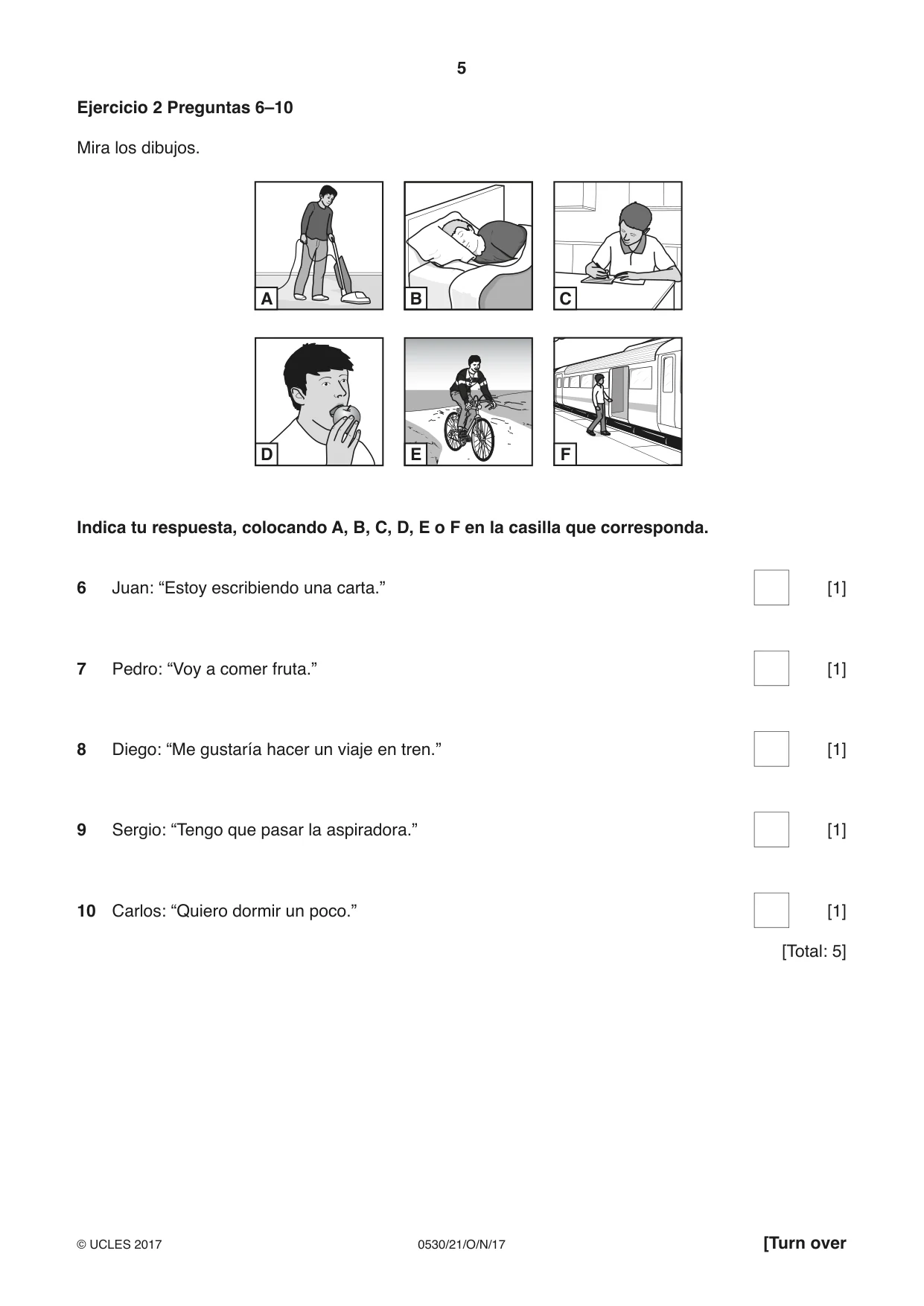 Cambridge IGCSE Spanish - Foreign Language 0530 2017 Oct/Nov Paper 2 · Variant 1 question paper, page 5 of 16