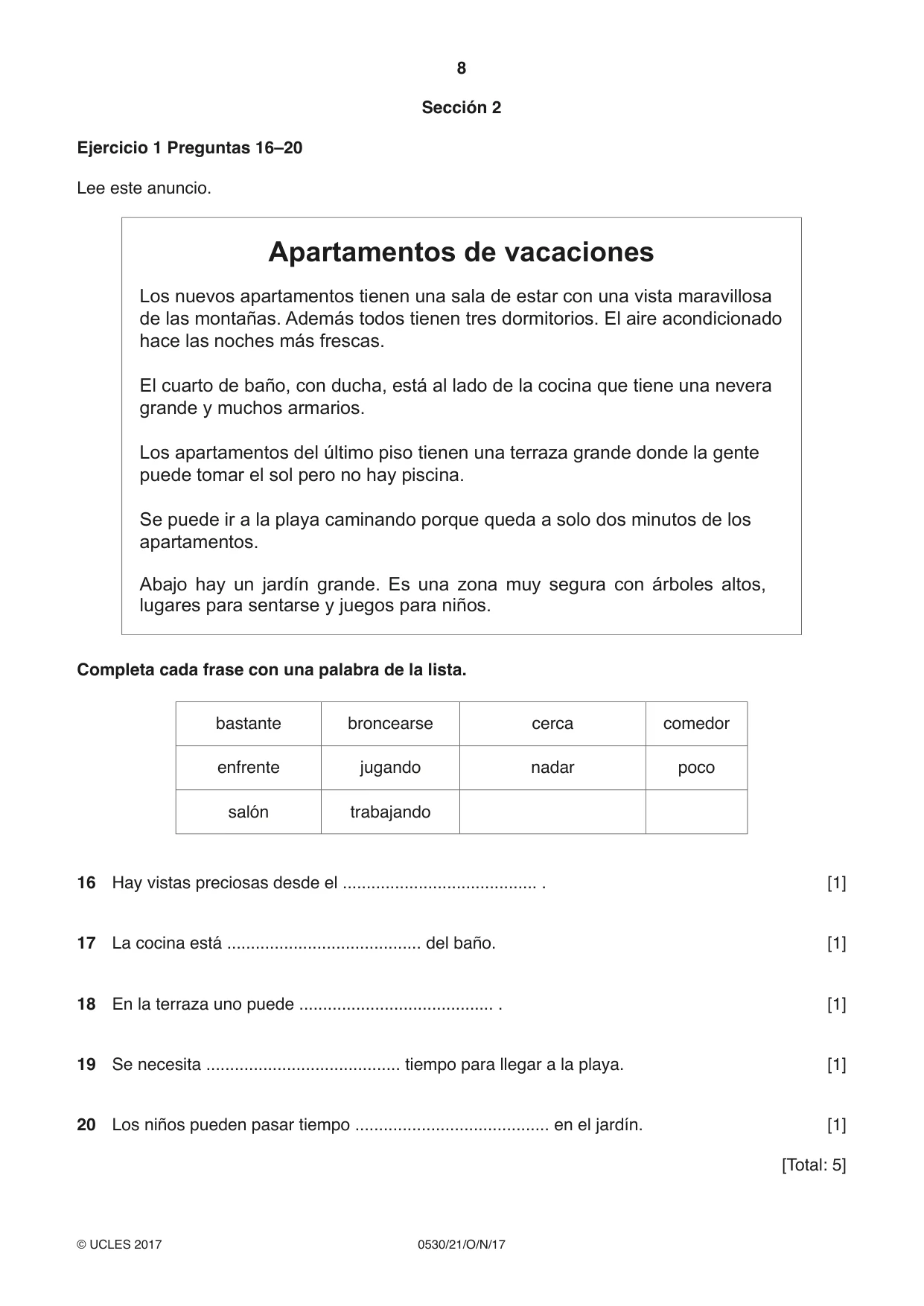 Cambridge IGCSE Spanish - Foreign Language 0530 2017 Oct/Nov Paper 2 · Variant 1 question paper, page 8 of 16