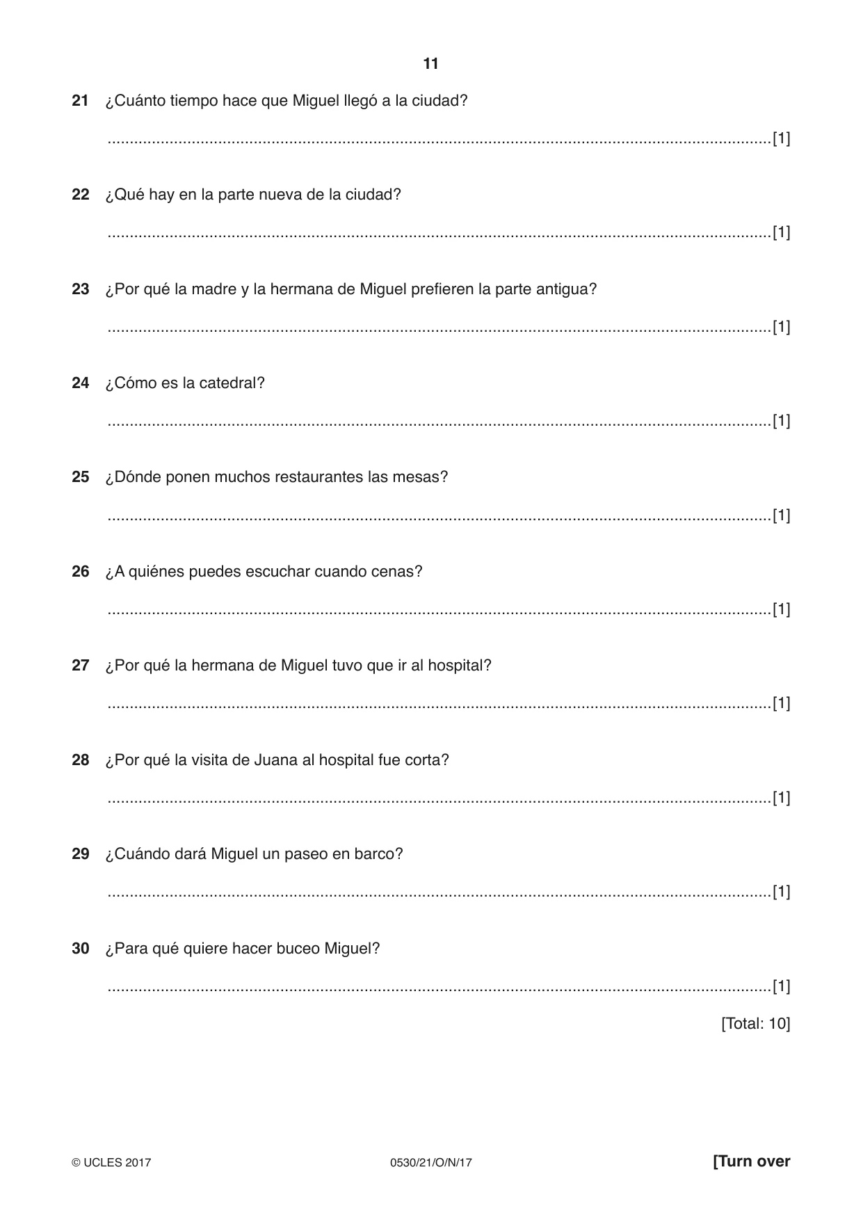 Cambridge IGCSE Spanish - Foreign Language 0530 2017 Oct/Nov Paper 2 · Variant 1 question paper, page 11 of 16