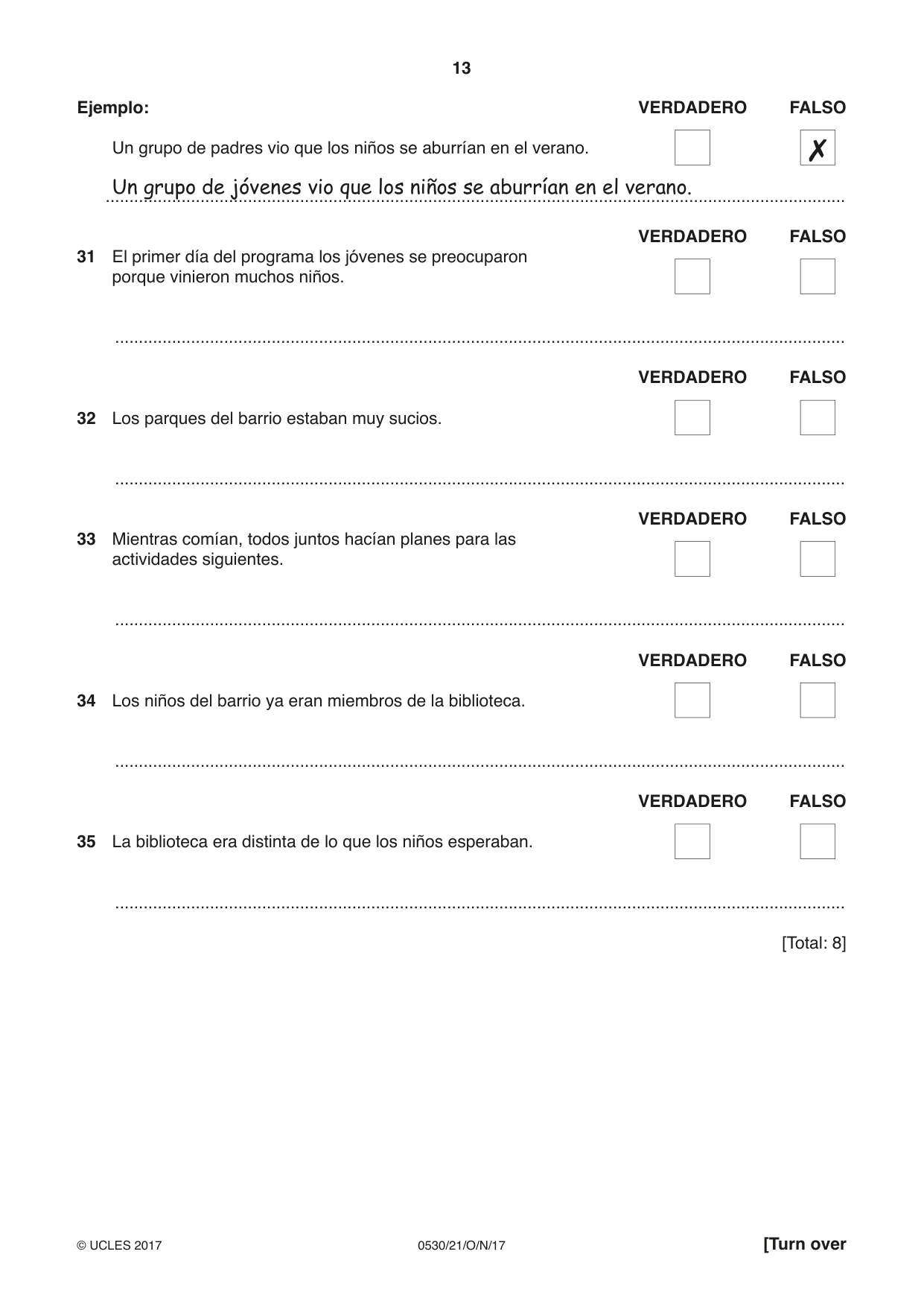 Cambridge IGCSE Spanish - Foreign Language 0530 2017 Oct/Nov Paper 2 · Variant 1 question paper, page 13 of 16