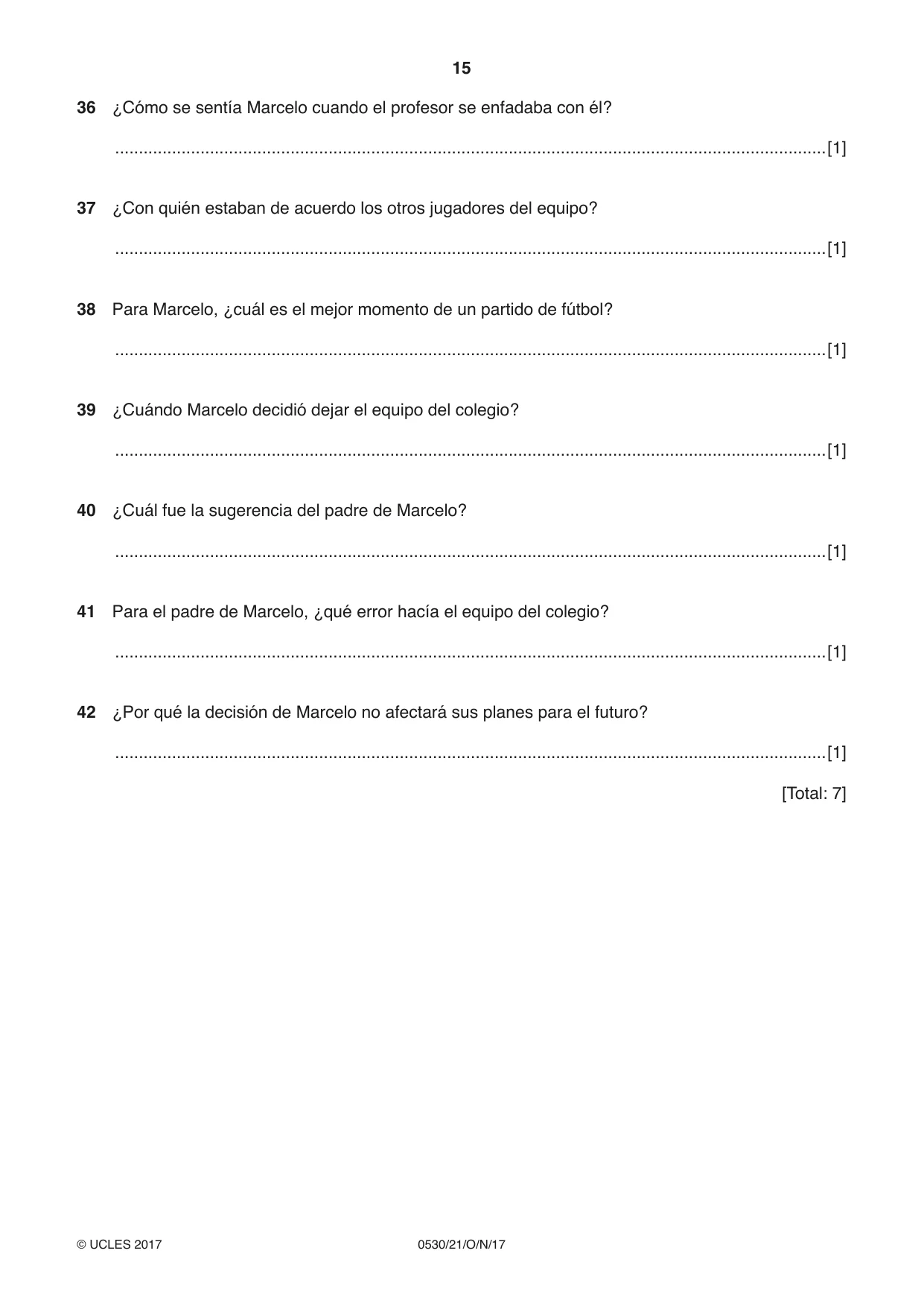 Cambridge IGCSE Spanish - Foreign Language 0530 2017 Oct/Nov Paper 2 · Variant 1 question paper, page 15 of 16