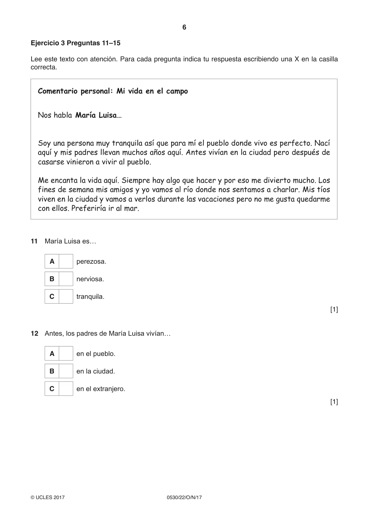 Cambridge IGCSE Spanish - Foreign Language 0530 2017 Oct/Nov Paper 2 · Variant 2 question paper, page 6 of 16