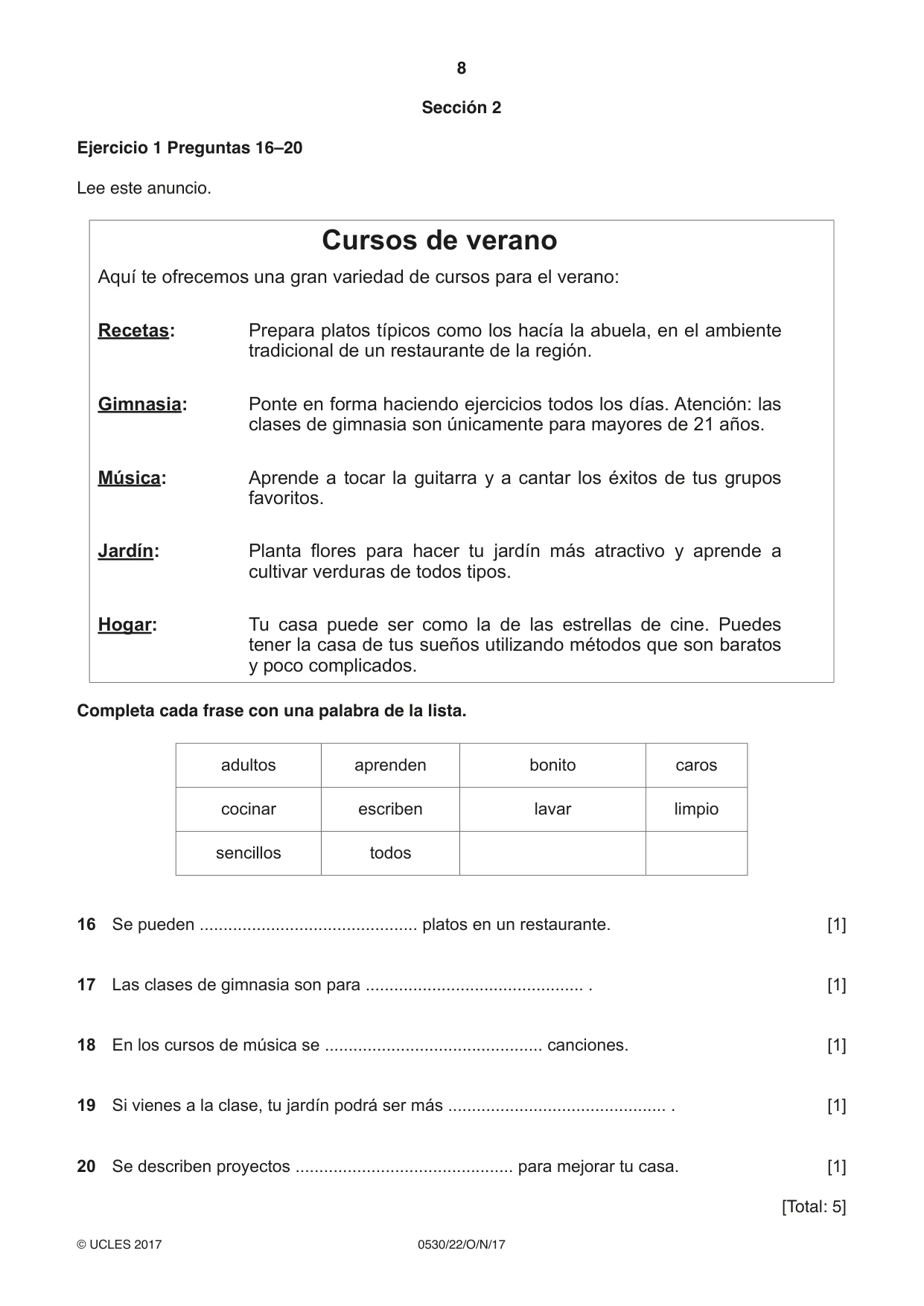 Cambridge IGCSE Spanish - Foreign Language 0530 2017 Oct/Nov Paper 2 · Variant 2 question paper, page 8 of 16