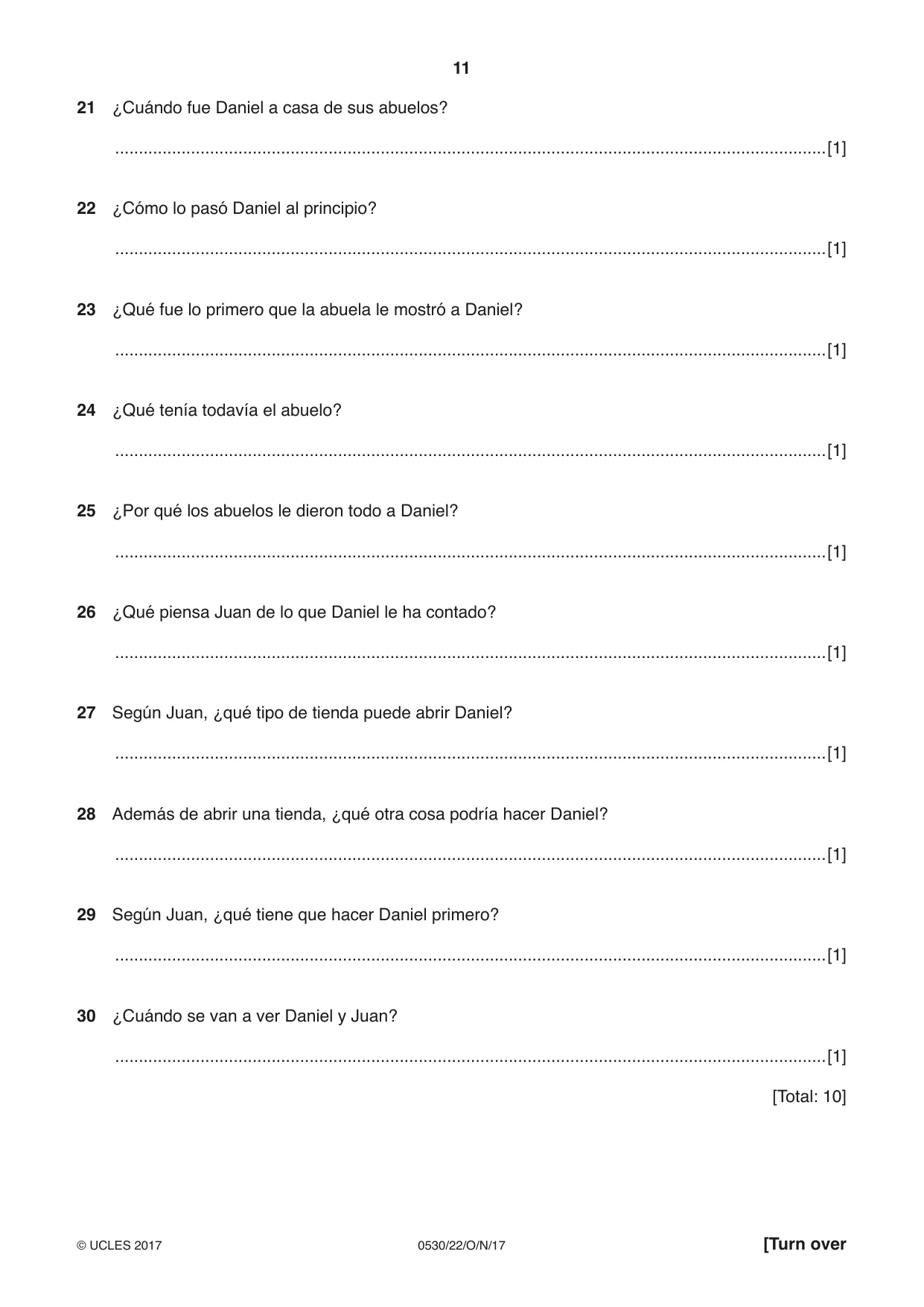 Cambridge IGCSE Spanish - Foreign Language 0530 2017 Oct/Nov Paper 2 · Variant 2 question paper, page 11 of 16