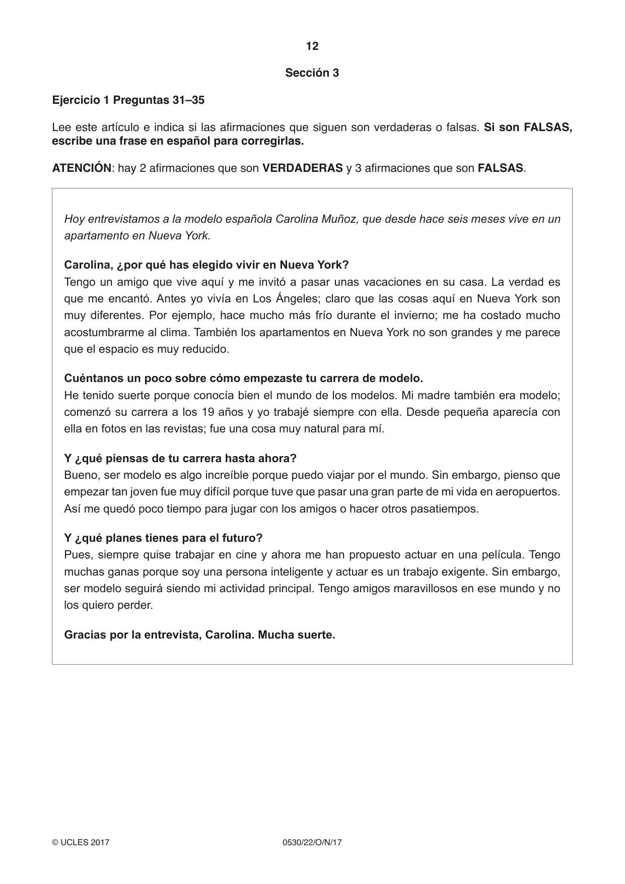 Cambridge IGCSE Spanish - Foreign Language 0530 2017 Oct/Nov Paper 2 · Variant 2 question paper, page 12 of 16