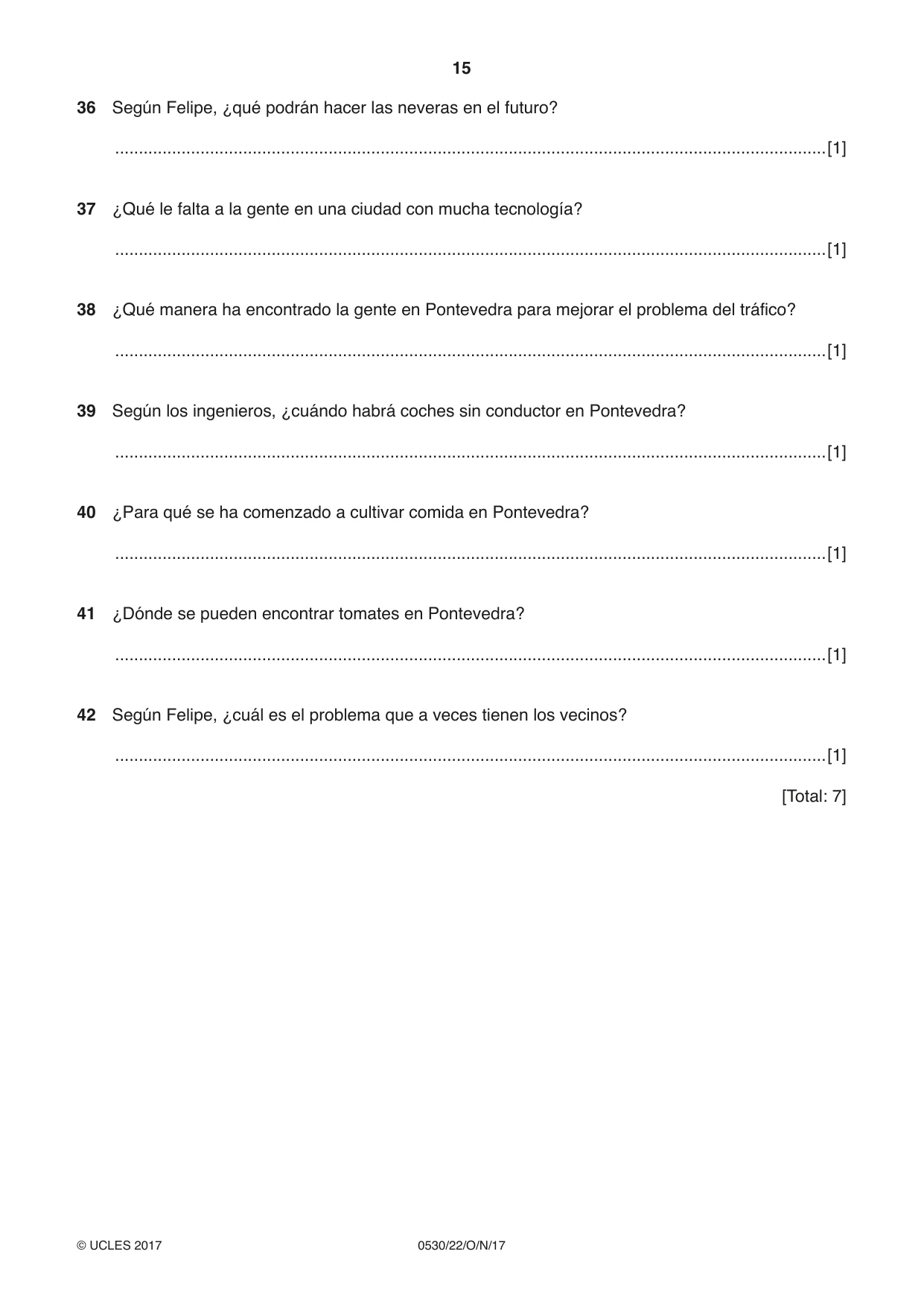 Cambridge IGCSE Spanish - Foreign Language 0530 2017 Oct/Nov Paper 2 · Variant 2 question paper, page 15 of 16