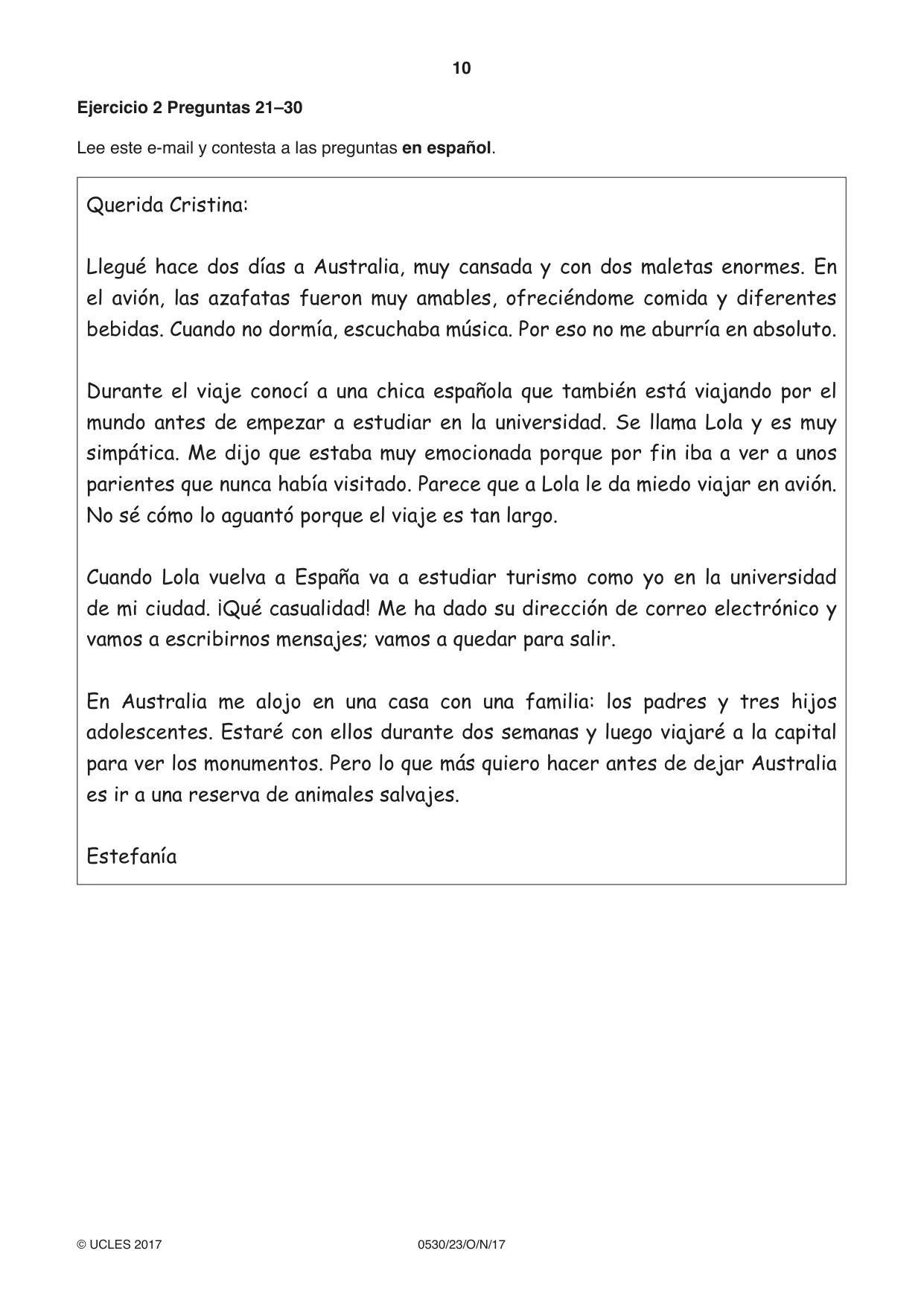 Cambridge IGCSE Spanish - Foreign Language 0530 2017 Oct/Nov Paper 2 · Variant 3 question paper, page 10 of 16