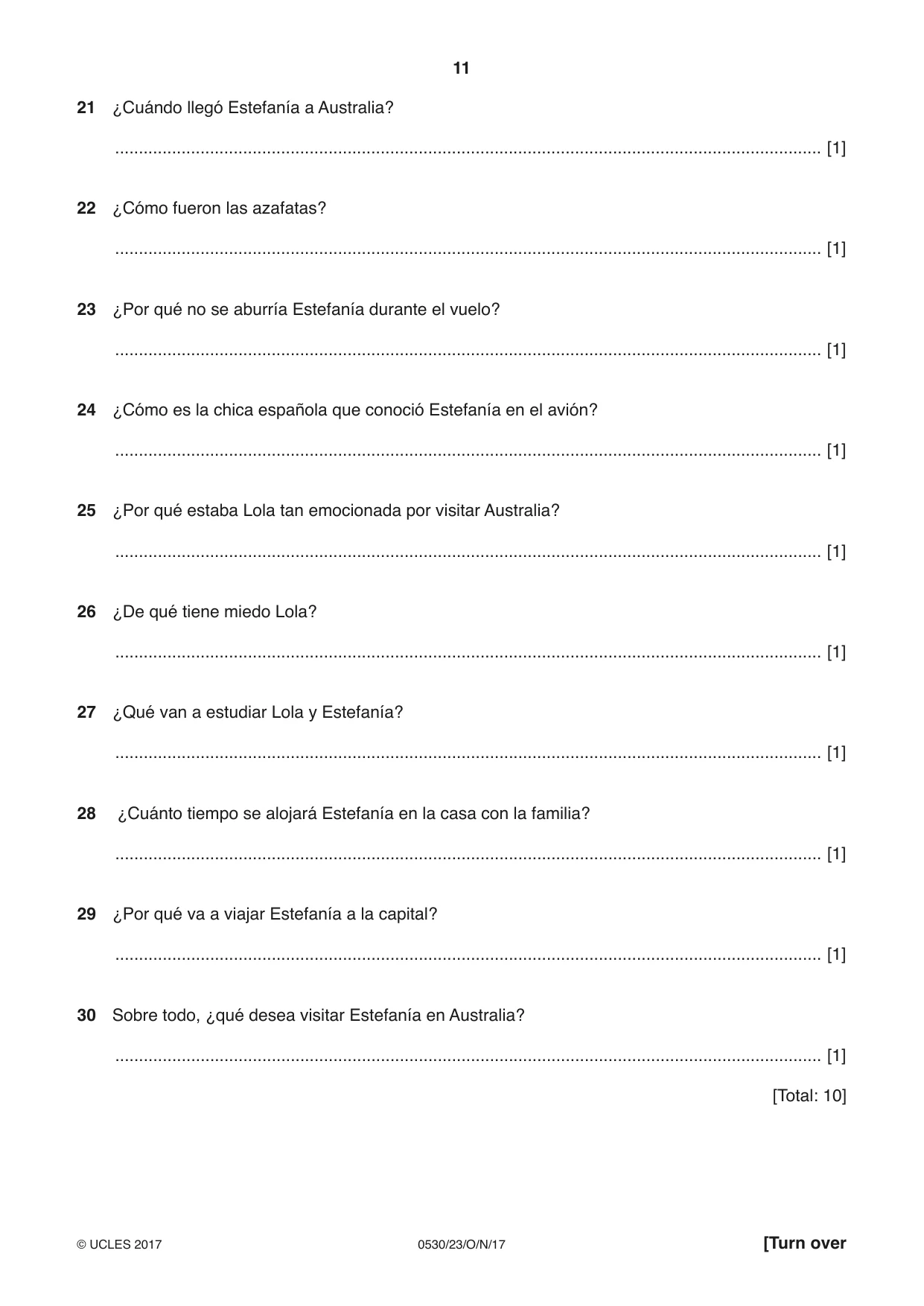 Cambridge IGCSE Spanish - Foreign Language 0530 2017 Oct/Nov Paper 2 · Variant 3 question paper, page 11 of 16
