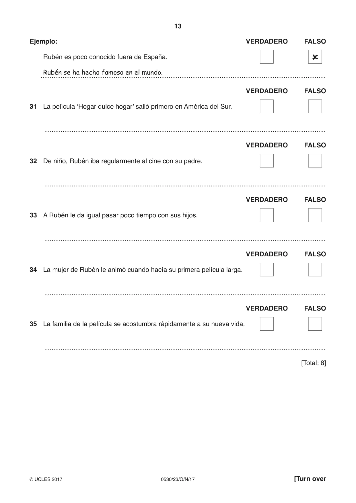 Cambridge IGCSE Spanish - Foreign Language 0530 2017 Oct/Nov Paper 2 · Variant 3 question paper, page 13 of 16