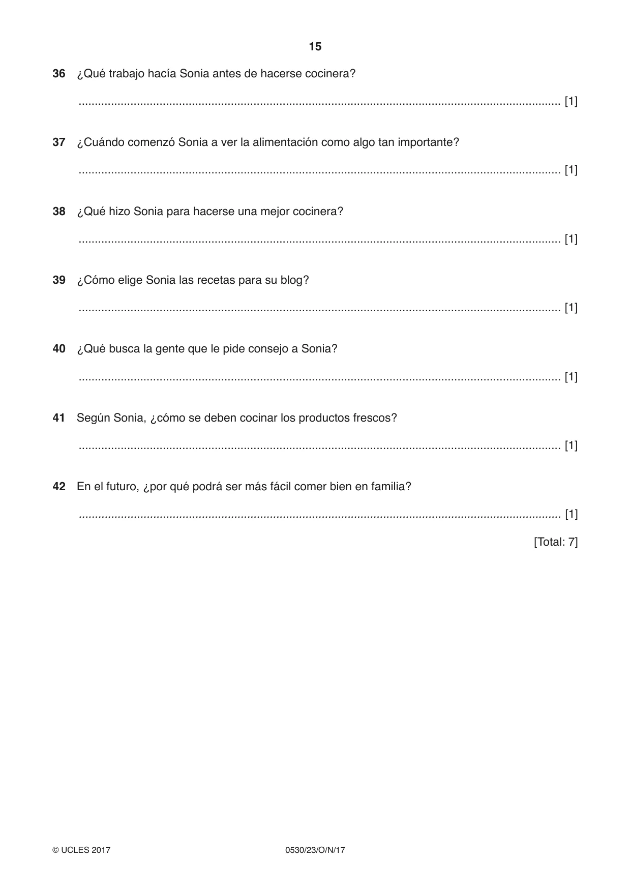 Cambridge IGCSE Spanish - Foreign Language 0530 2017 Oct/Nov Paper 2 · Variant 3 question paper, page 15 of 16