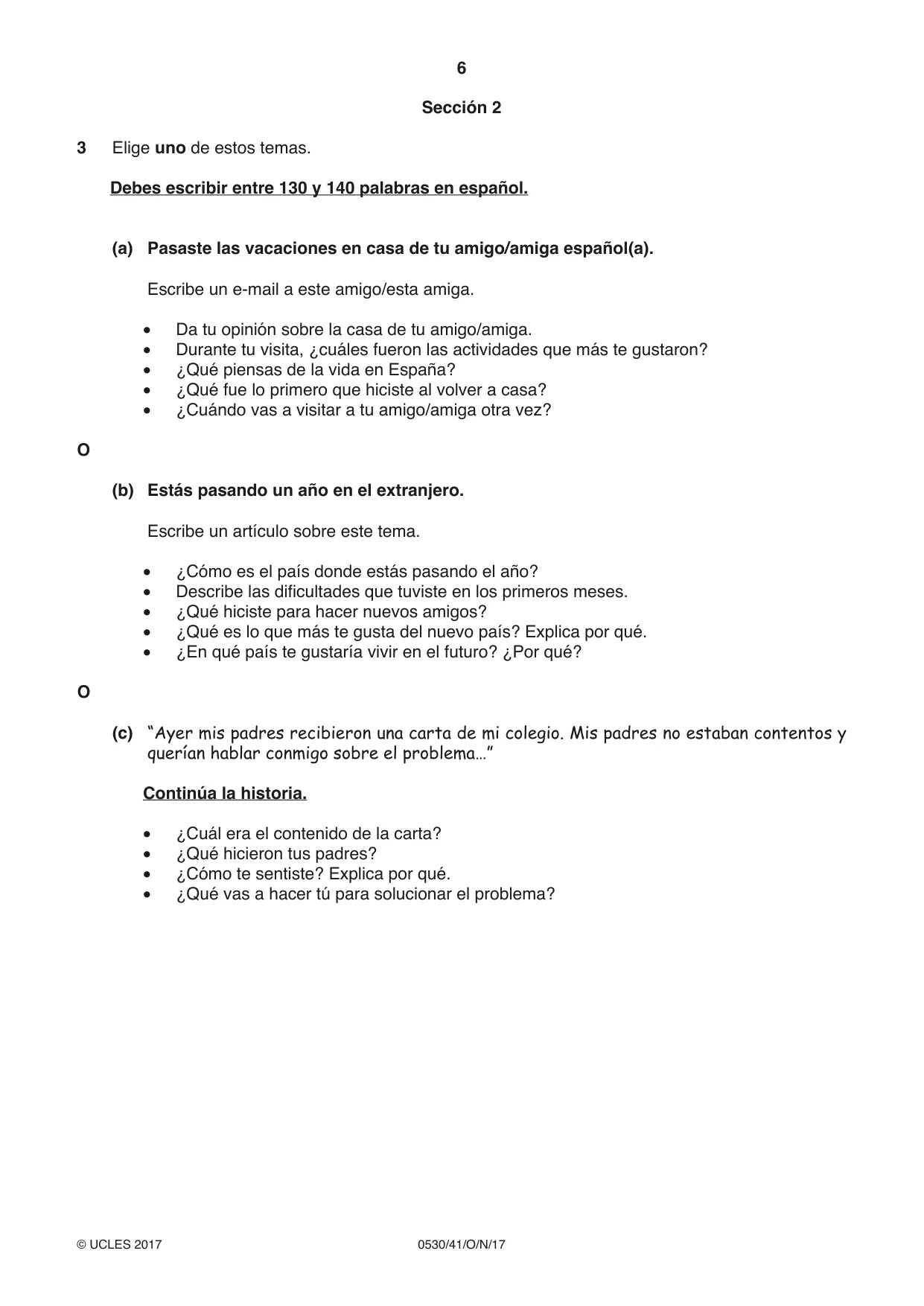 Cambridge IGCSE Spanish - Foreign Language 0530 2017 Oct/Nov Paper 4 · Variant 1 question paper, page 6 of 8