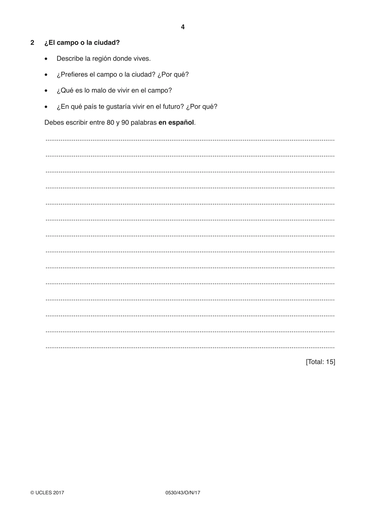 Cambridge IGCSE Spanish - Foreign Language 0530 2017 Oct/Nov Paper 4 · Variant 3 question paper, page 4 of 8