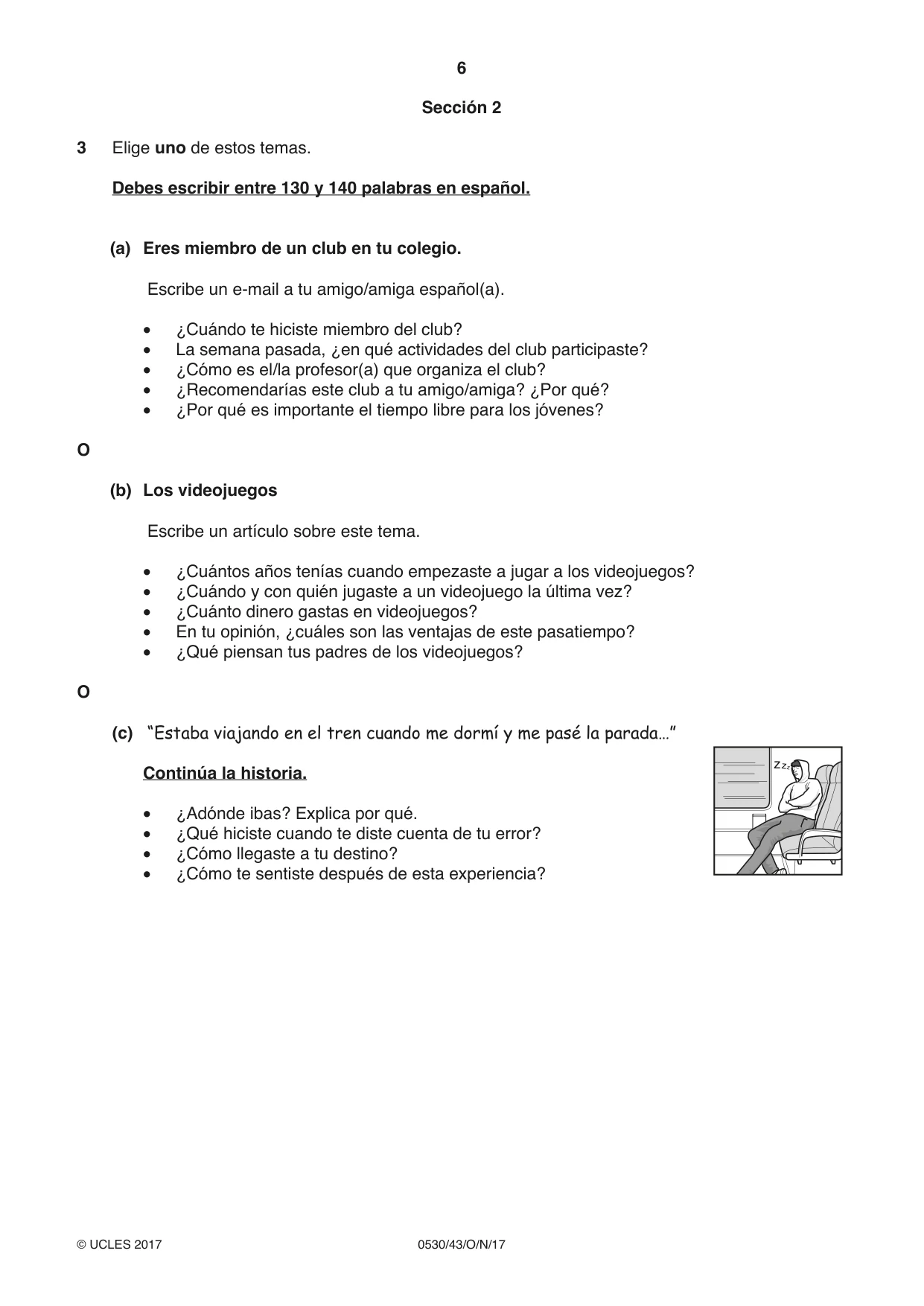 Cambridge IGCSE Spanish - Foreign Language 0530 2017 Oct/Nov Paper 4 · Variant 3 question paper, page 6 of 8