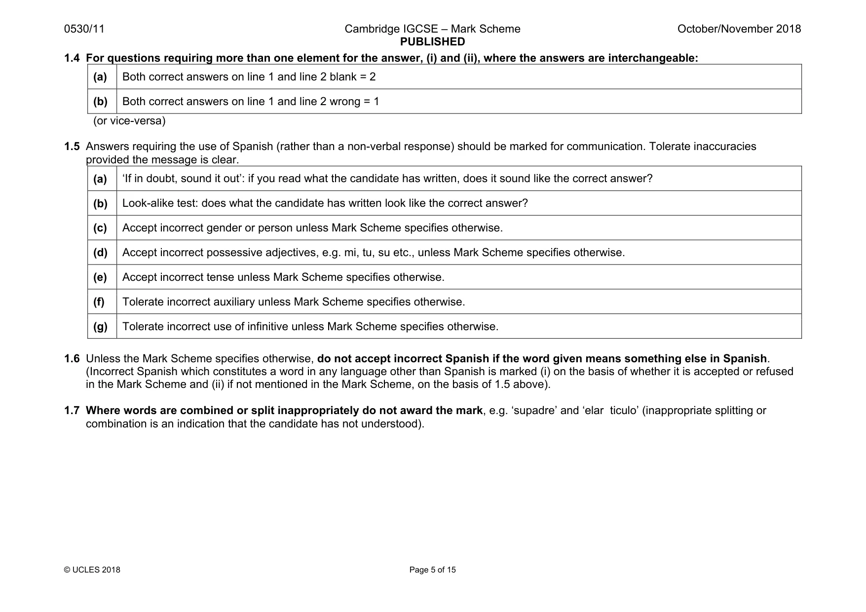 Mark scheme, page 5 of 15