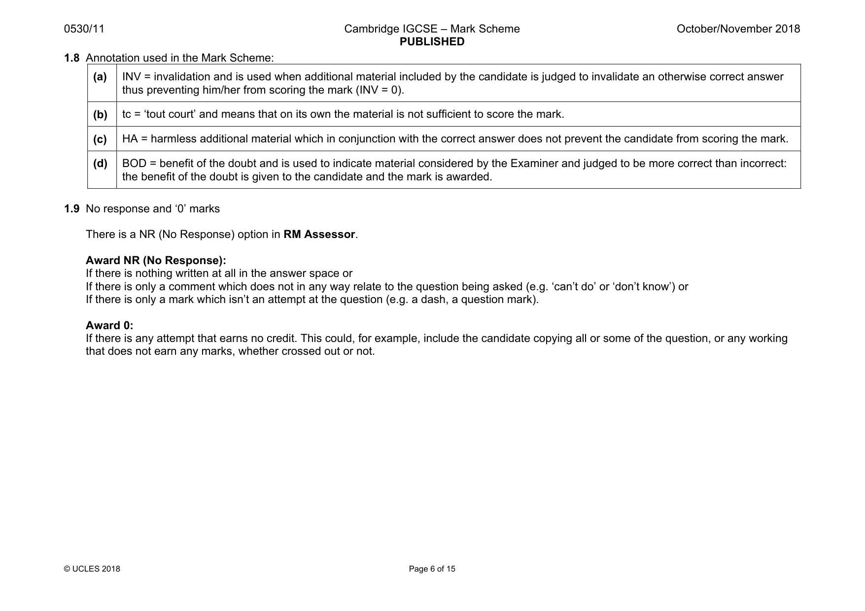 Mark scheme, page 6 of 15