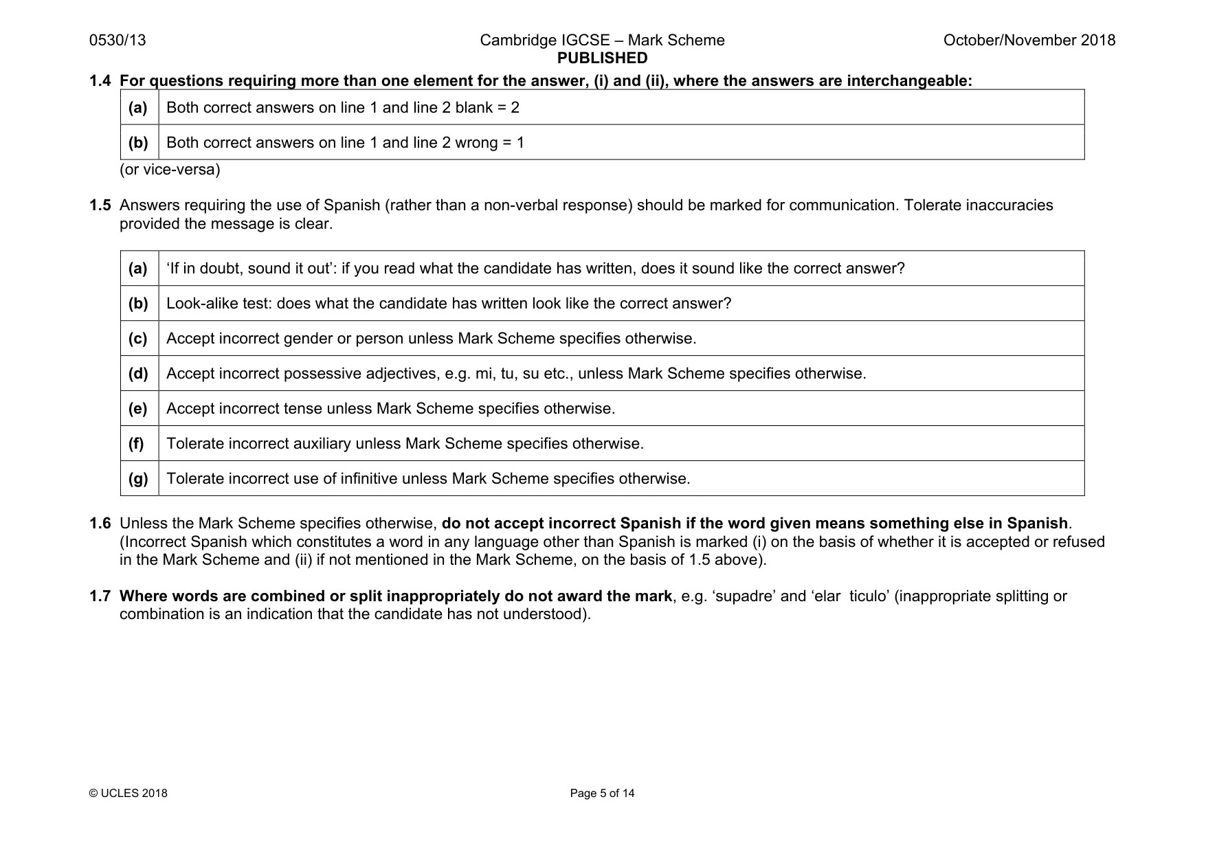 Mark scheme, page 5 of 14