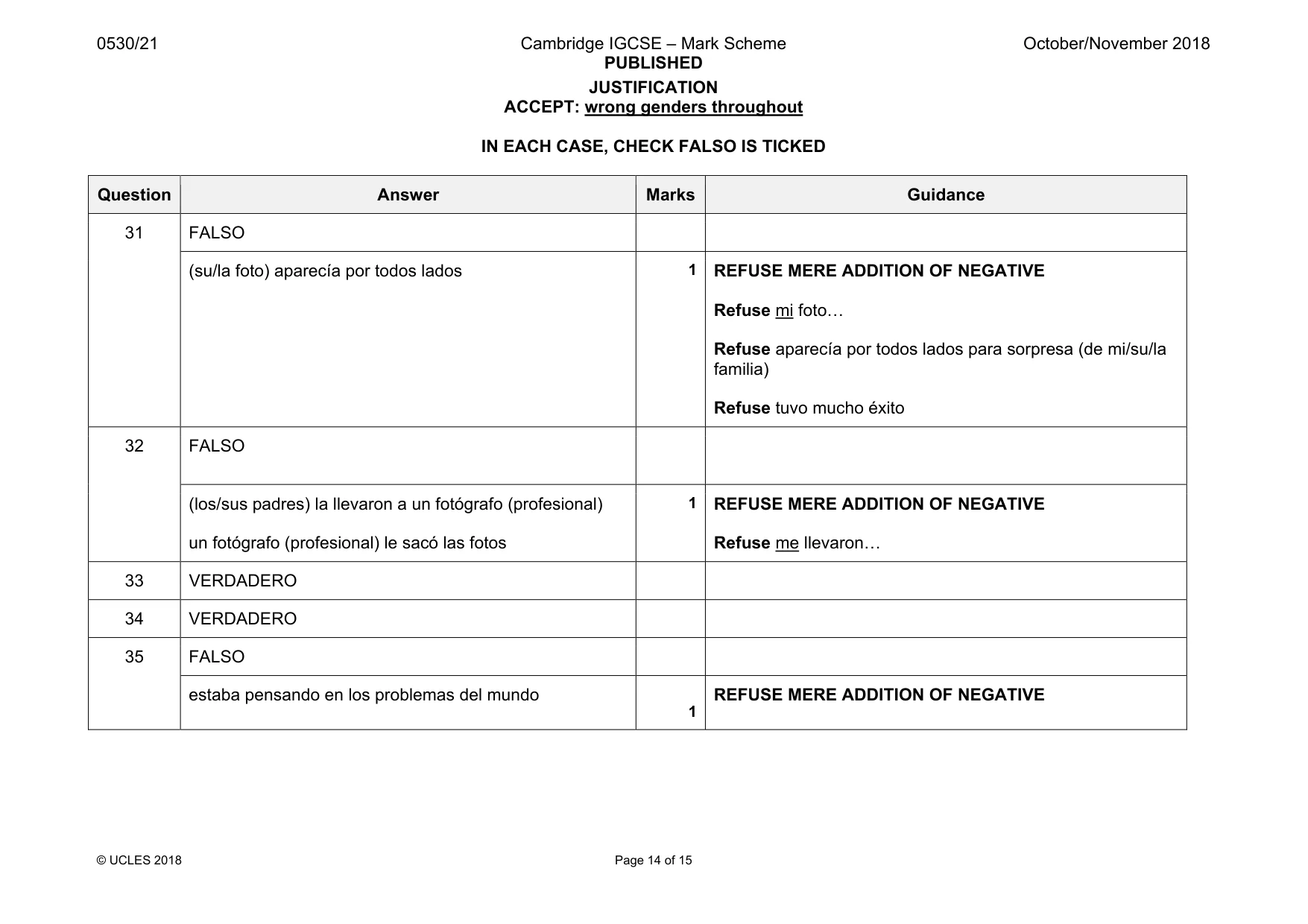 Mark scheme, page 14 of 15