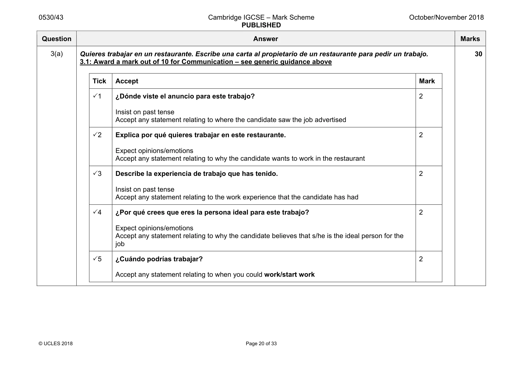 Mark scheme, page 20 of 33