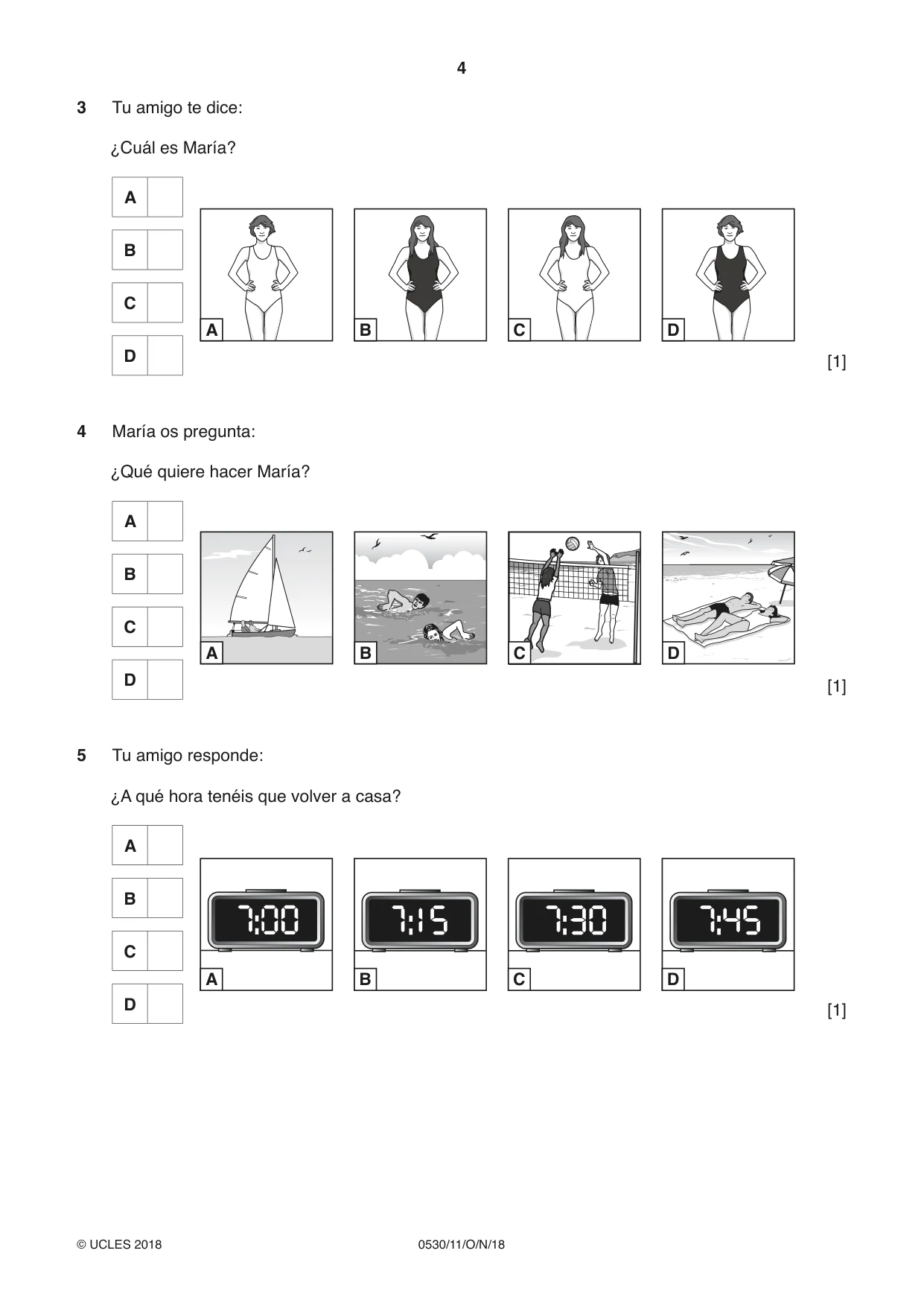 Cambridge IGCSE Spanish - Foreign Language 0530 2018 Oct/Nov Paper 1 · Variant 1 question paper, page 4 of 12