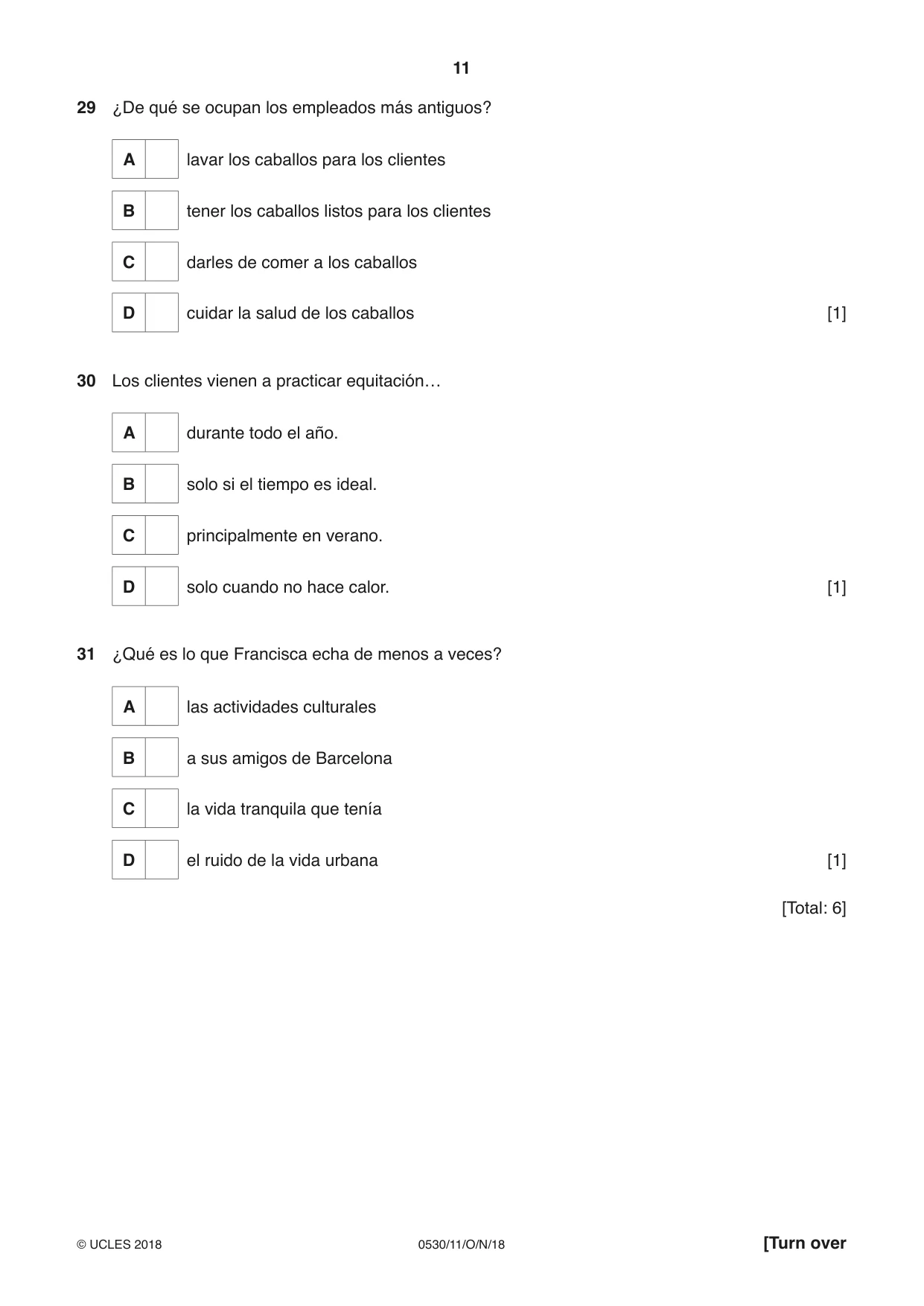 Cambridge IGCSE Spanish - Foreign Language 0530 2018 Oct/Nov Paper 1 · Variant 1 question paper, page 11 of 12