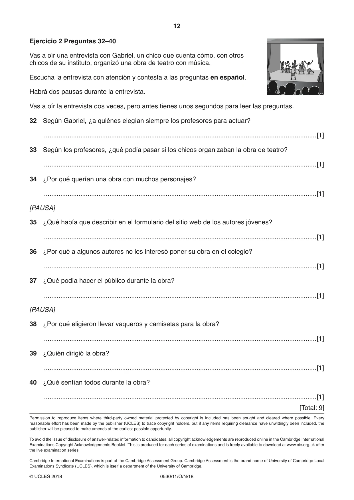 Cambridge IGCSE Spanish - Foreign Language 0530 2018 Oct/Nov Paper 1 · Variant 1 question paper, page 12 of 12