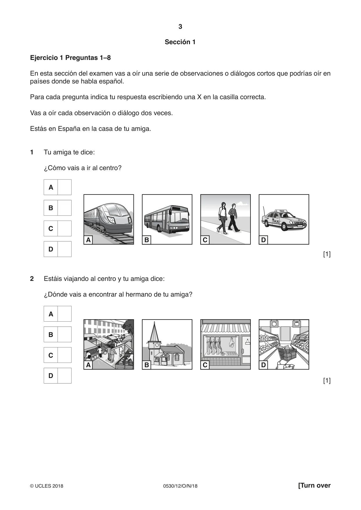 Cambridge IGCSE Spanish - Foreign Language 0530 2018 Oct/Nov Paper 1 · Variant 2 question paper, page 3 of 12