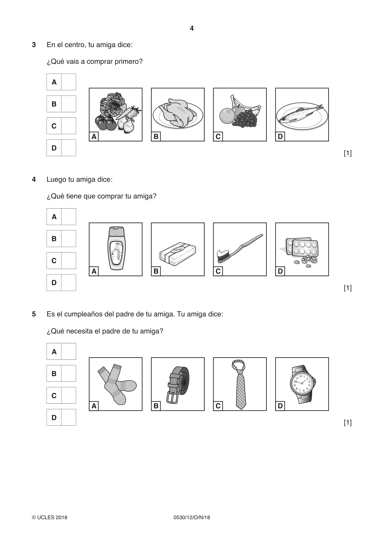 Cambridge IGCSE Spanish - Foreign Language 0530 2018 Oct/Nov Paper 1 · Variant 2 question paper, page 4 of 12