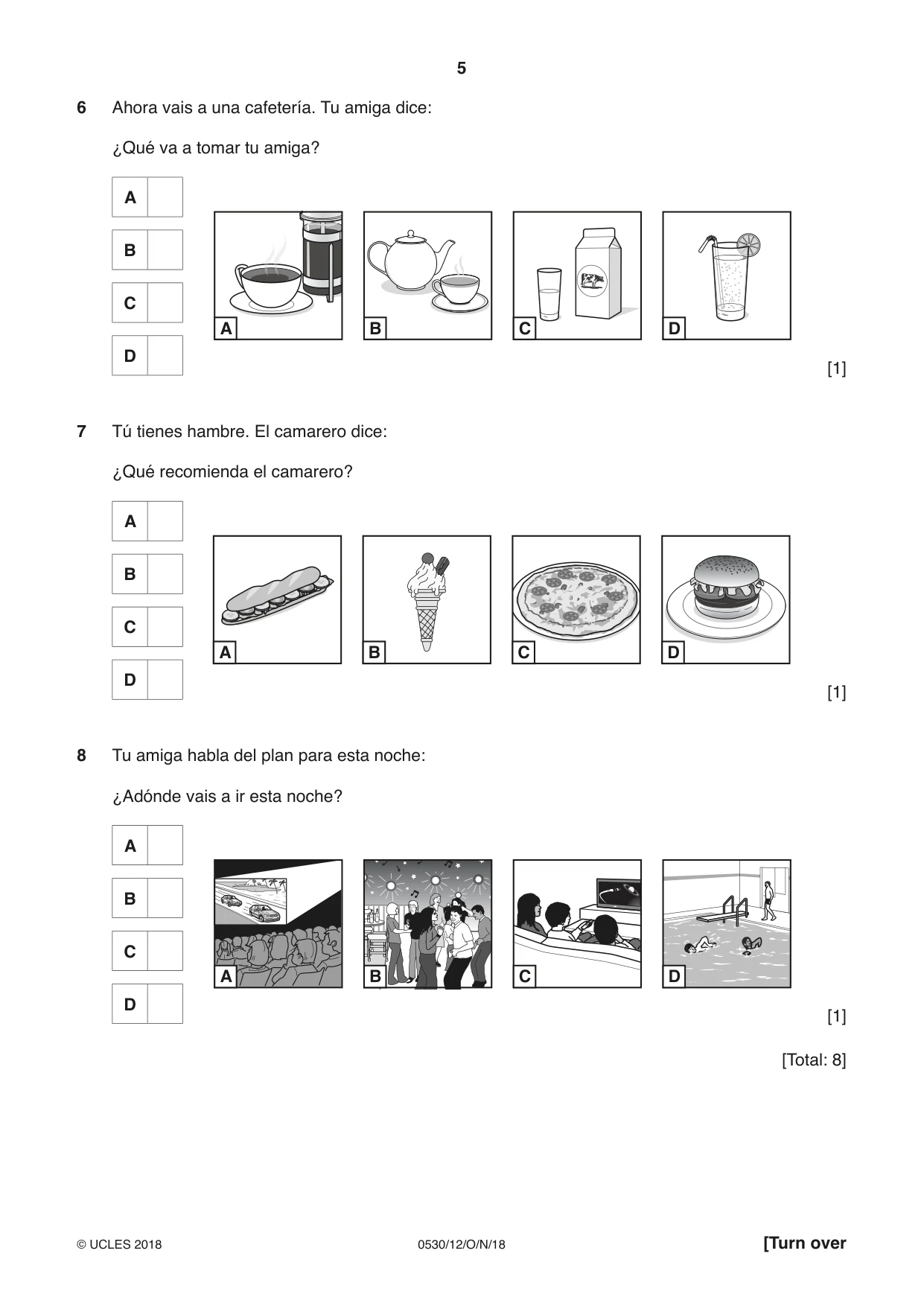 Cambridge IGCSE Spanish - Foreign Language 0530 2018 Oct/Nov Paper 1 · Variant 2 question paper, page 5 of 12