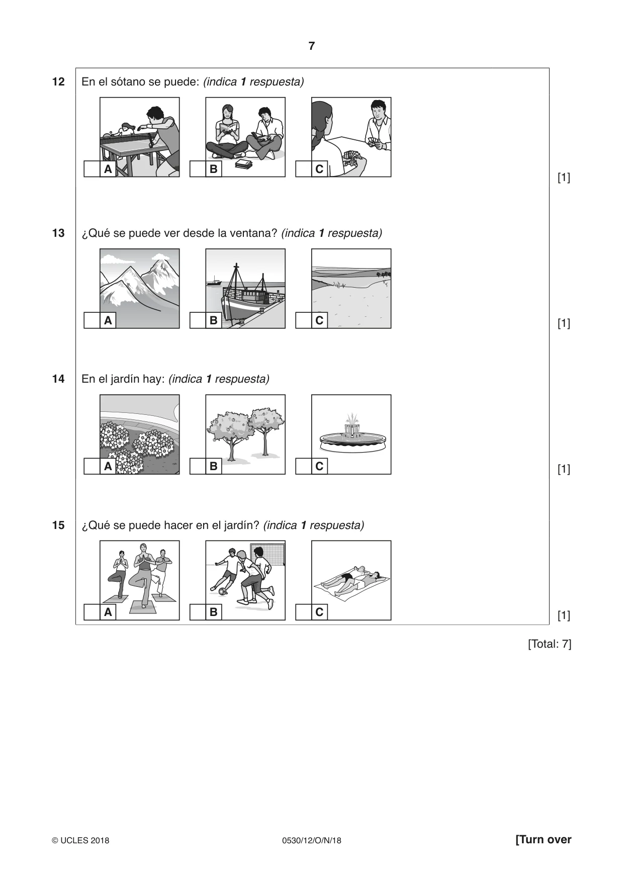 Cambridge IGCSE Spanish - Foreign Language 0530 2018 Oct/Nov Paper 1 · Variant 2 question paper, page 7 of 12