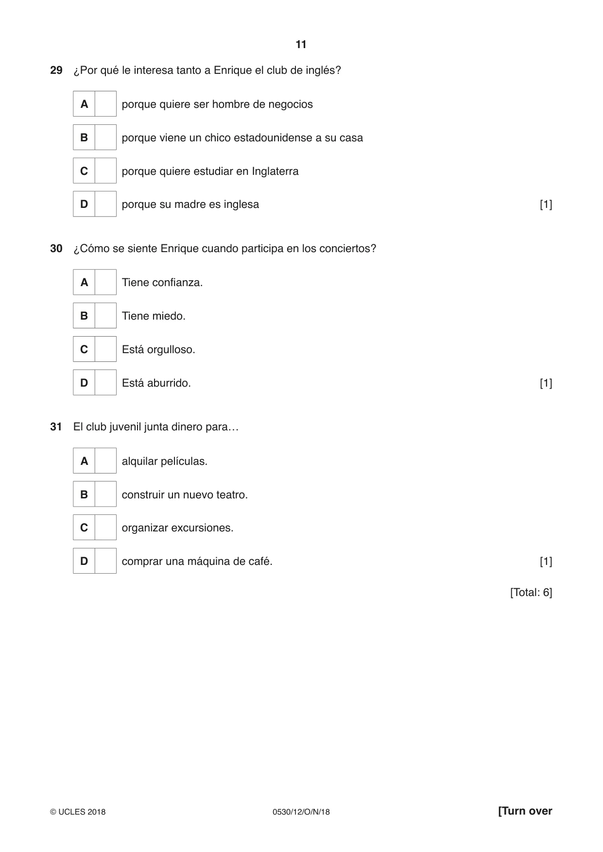 Cambridge IGCSE Spanish - Foreign Language 0530 2018 Oct/Nov Paper 1 · Variant 2 question paper, page 11 of 12