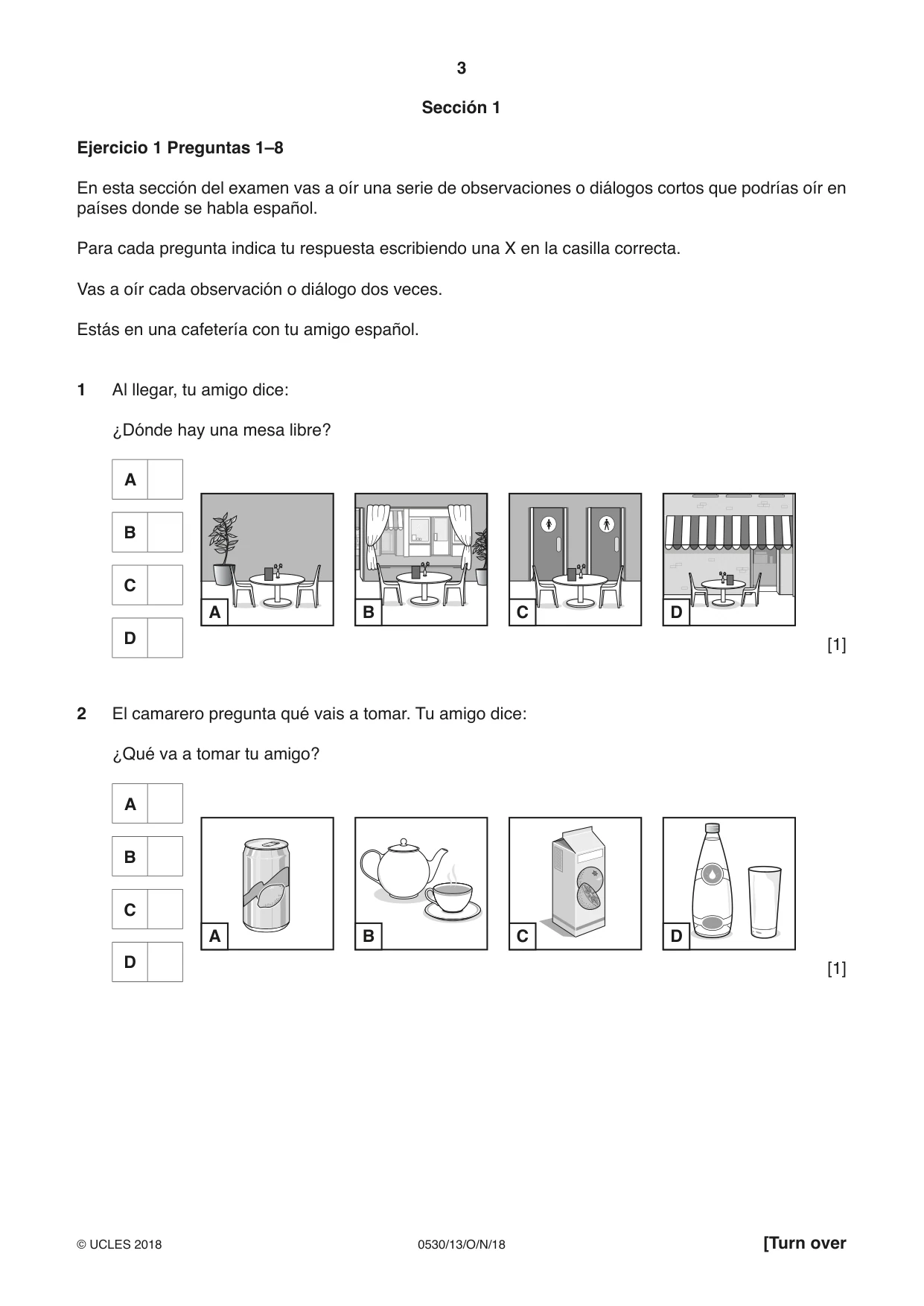 Cambridge IGCSE Spanish - Foreign Language 0530 2018 Oct/Nov Paper 1 · Variant 3 question paper, page 3 of 12
